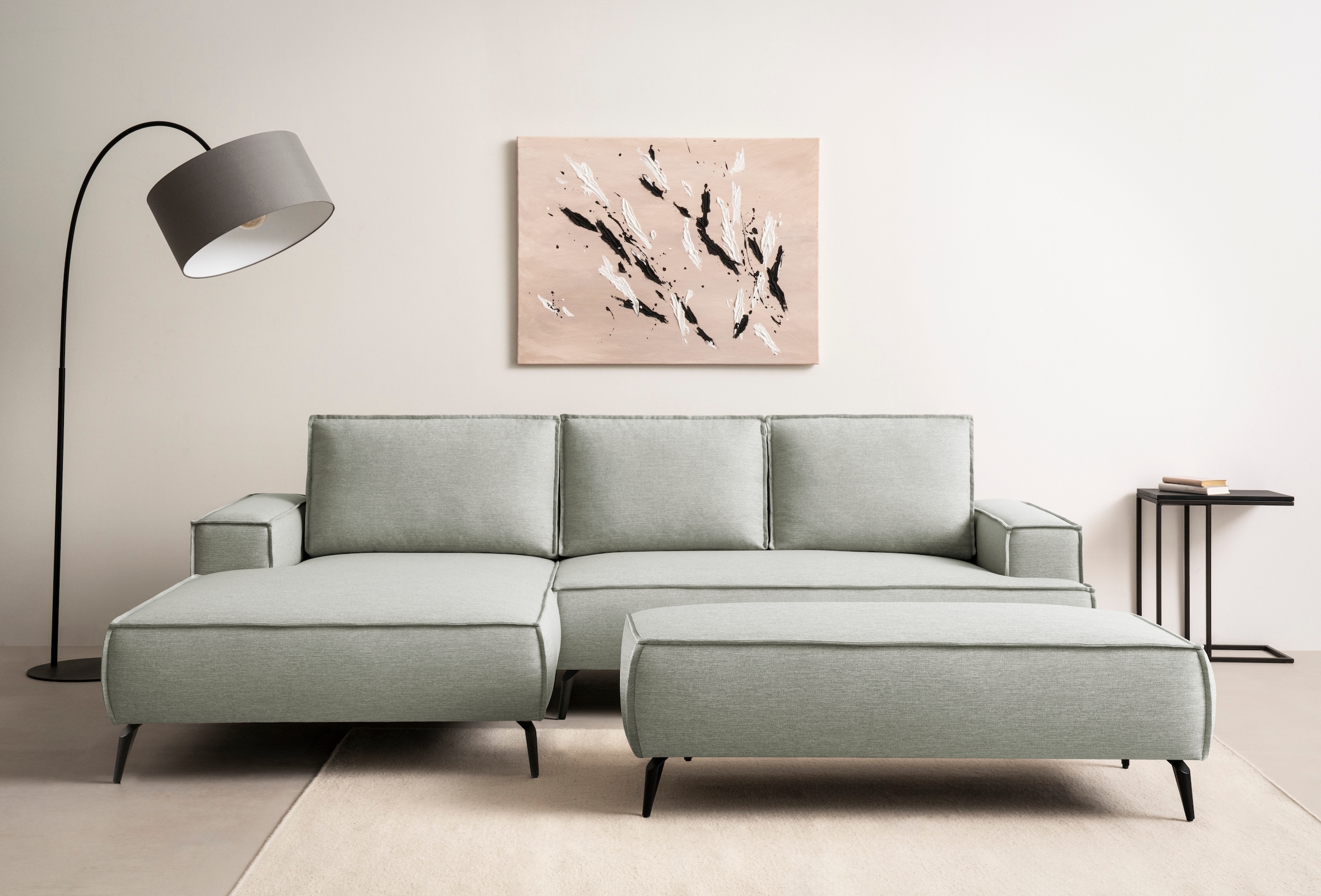 OTTO home Ecksofa "TVINNU Leinenoptik, L-Form, 275 cm, mit Hocker" stellbar zum Schlafsofa (Krokodilverbinder)