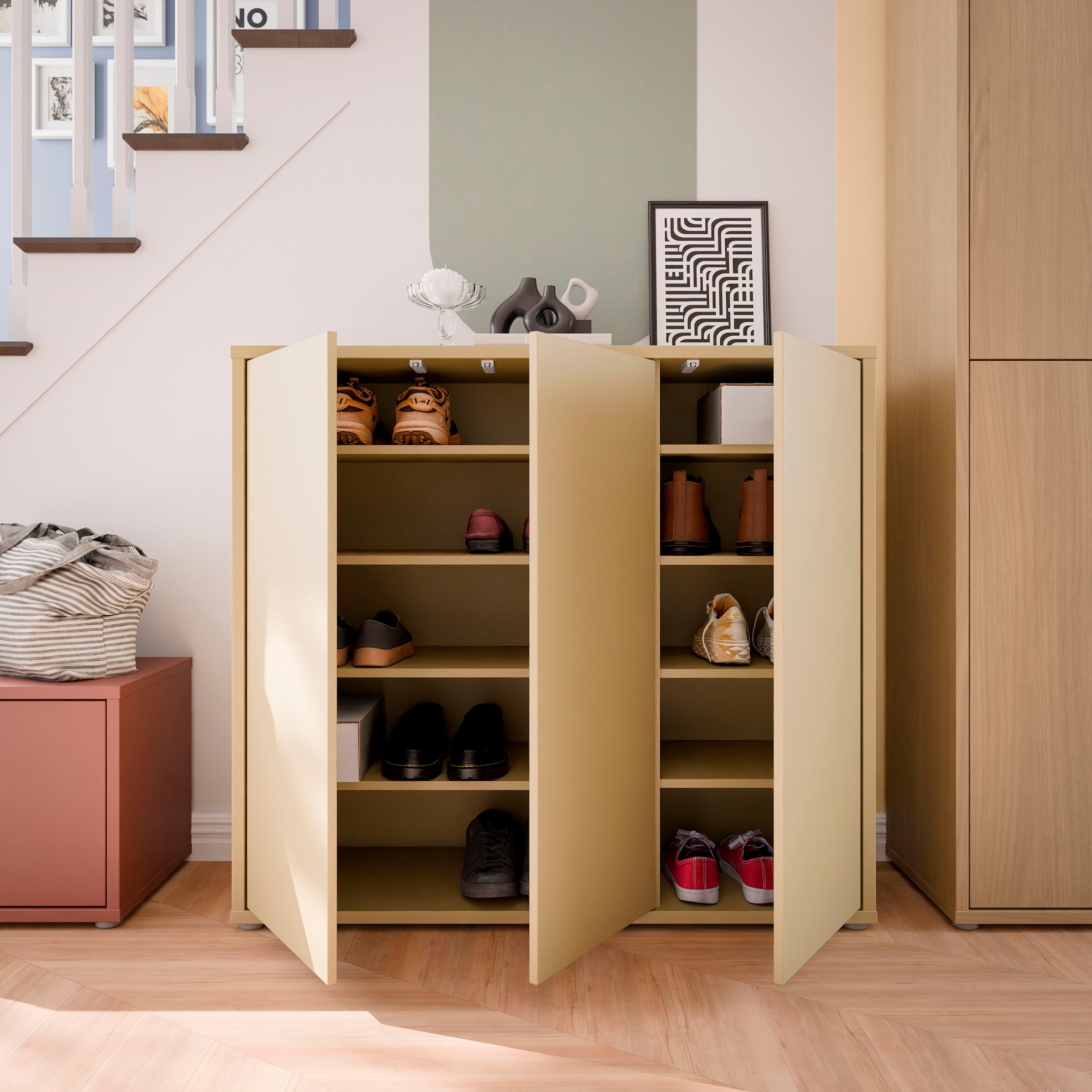 FORTE Schuhschrank »Alice Springs, Schuhschrank, Platz für 20 Paar Schuhe, 3 Türen« B/H/T 109,2/99,1/34,9 cm,  Stauraumschrank, Mehrzweckschrank, grifflose Front, Push to open