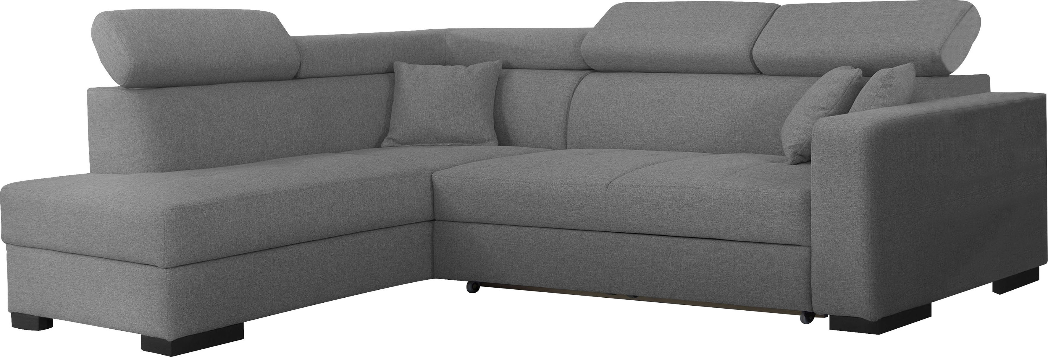 Home affaire Ecksofa "Tulio bequem, bewährte Wellenunterfederung, Breite 267cm, L-Form" wahlweise mit Bettfunktion und Bettkasten, incl. 3 Zierkissen