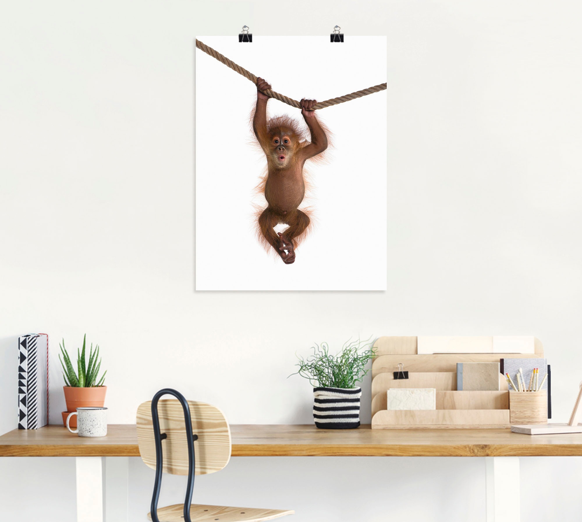 Orang in oder Leinwandbild, Wandbild Black Größen Artland Alubild, Seil II«, Wildtiere, versch. an Poster hängt als Friday St.), | (1 »Baby BAUR Utan Wandaufkleber