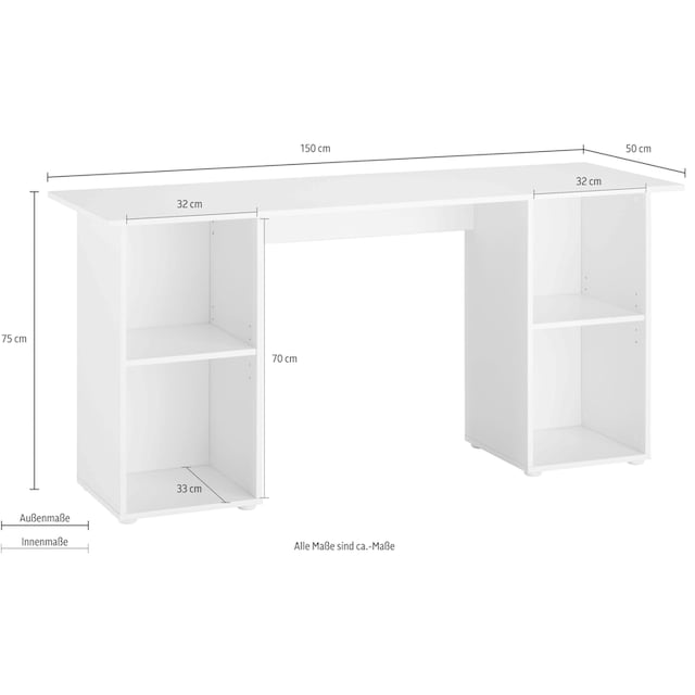 borchardt Möbel Schreibtisch »Kai«, Regalschreibtisch mit viel Stauraum,  Breite 150 cm, Made in Germany | BAUR