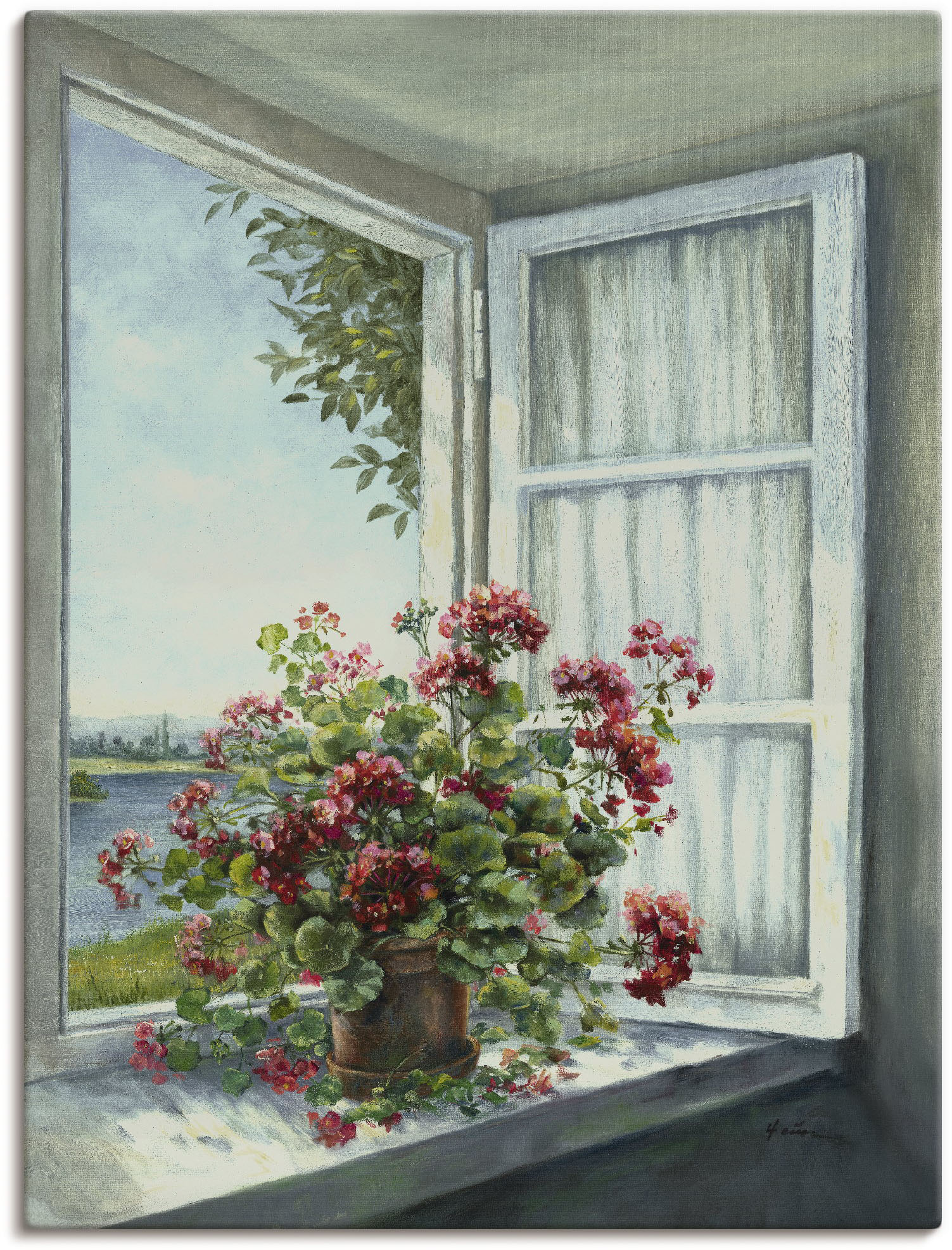 Artland "Geranien am Fenster" Blumen 1 Stk. tlg. als Leinwandbild, Poster in verschied. Größen