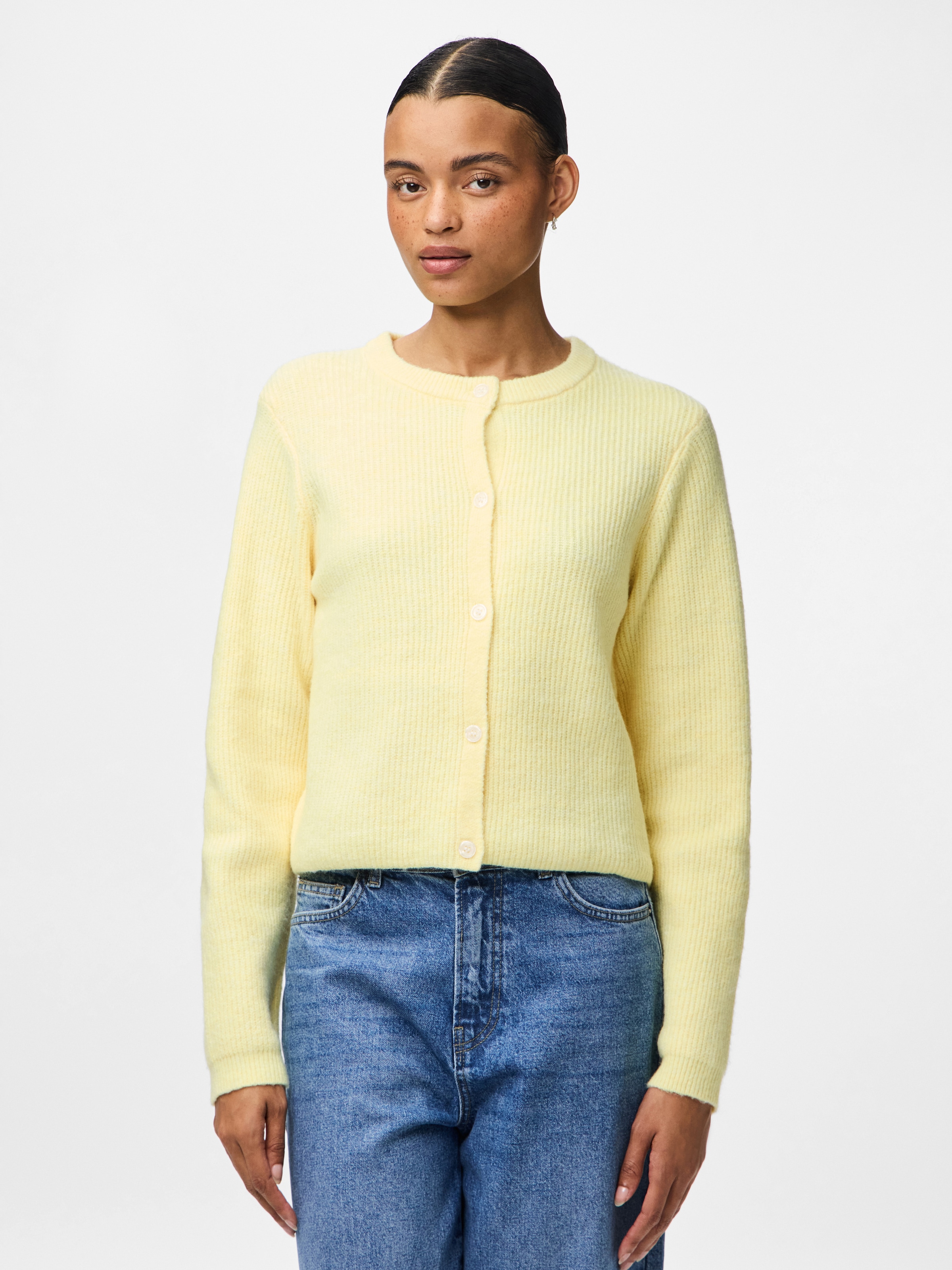 pieces Strickjacke "PCSILLY LS O-NECK KNIT CARDIGAN NOOS BC" Materialmix, regular fit