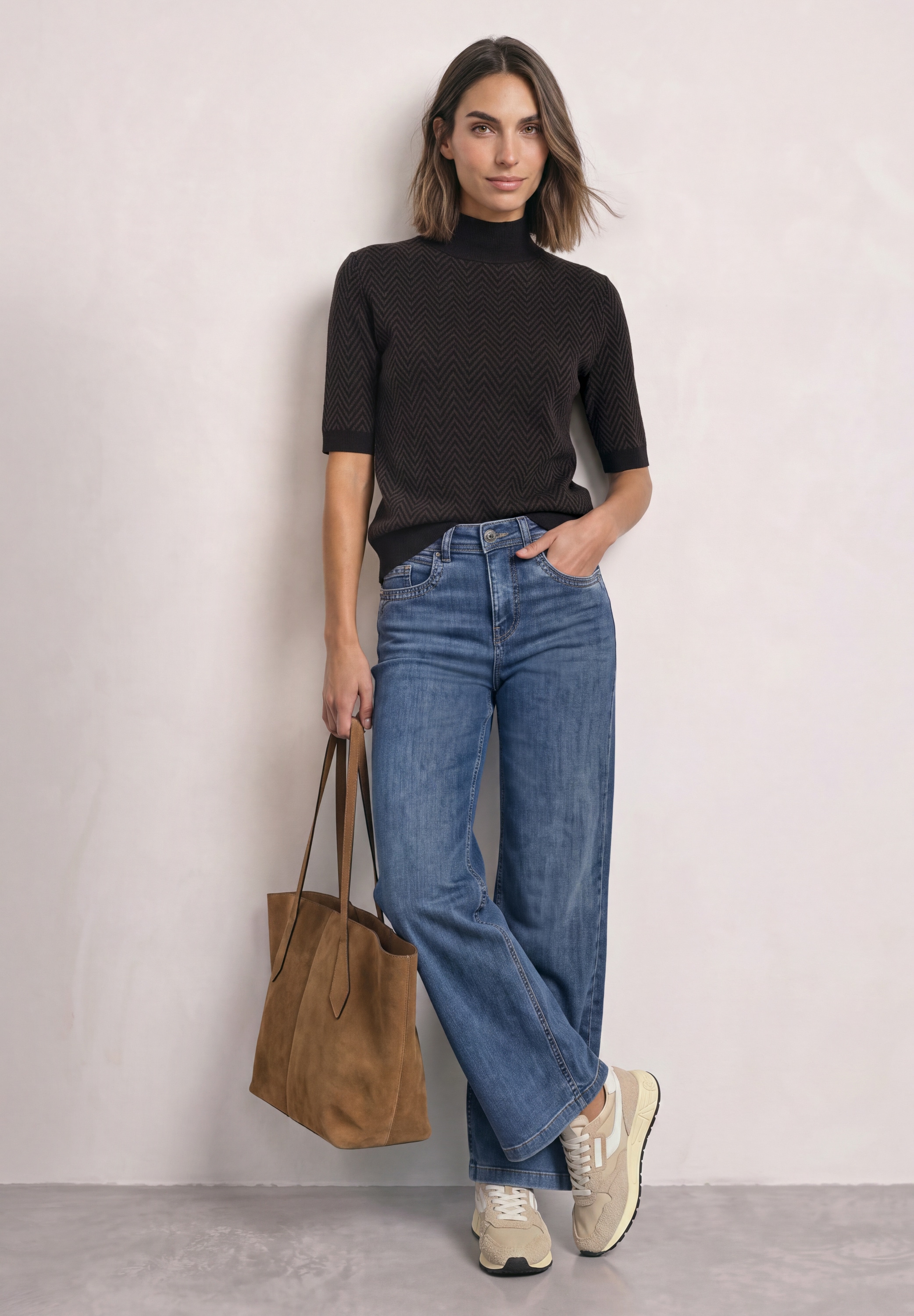 STREET ONE Jacquardpullover Kurzarm Jacquard Pullover mit Turtle Neck