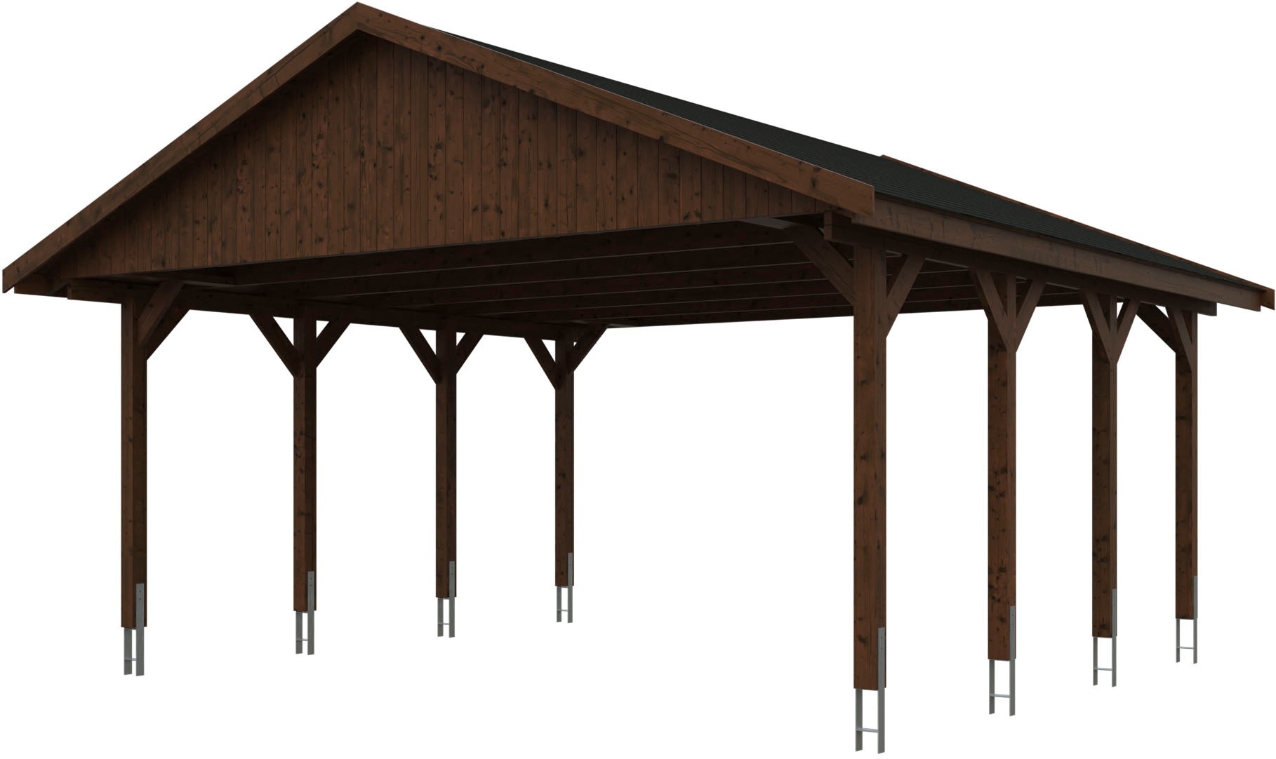 Skanholz Doppelcarport »Wallgau«, Nadelholz, 530 cm, Nussbaum, 620x600cm, schwarze Schindeln