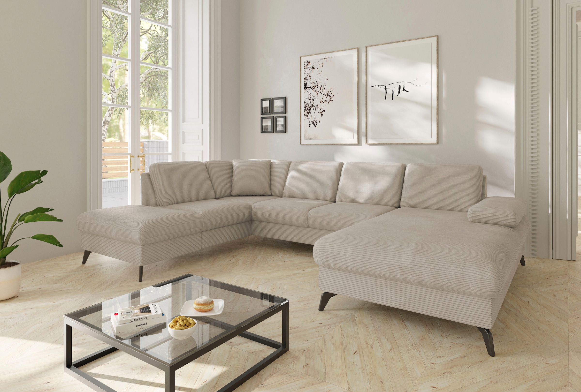 sit&more Wohnlandschaft "Morris Jubi U-Form, B: 300 cm, Armteilverstellung" optional mit Bettfunktion, 1 Zierkissen, komfortable Sitzhöhe 44 cm