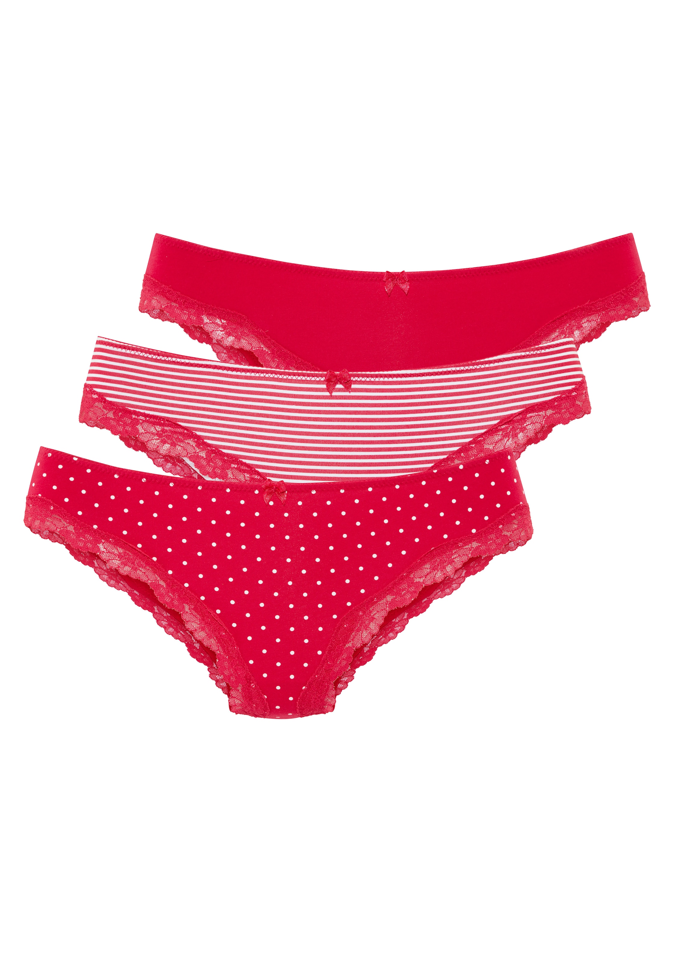LASCANA Brasilslip 3er-Pack,  aus elastischer Baumwolle mit zarter Spitze