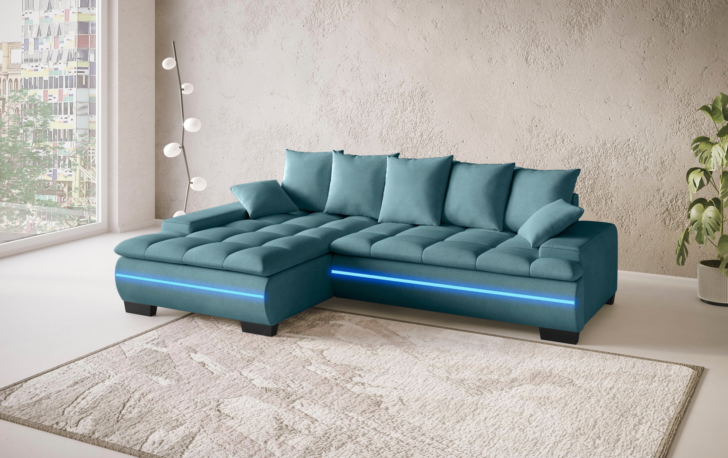 Mr. Couch Ecksofa »Haiti II, L-Form«, RGB-LED Beleuchtung, wahlweise mit Kaltschaum, Bett, Bettkasten
