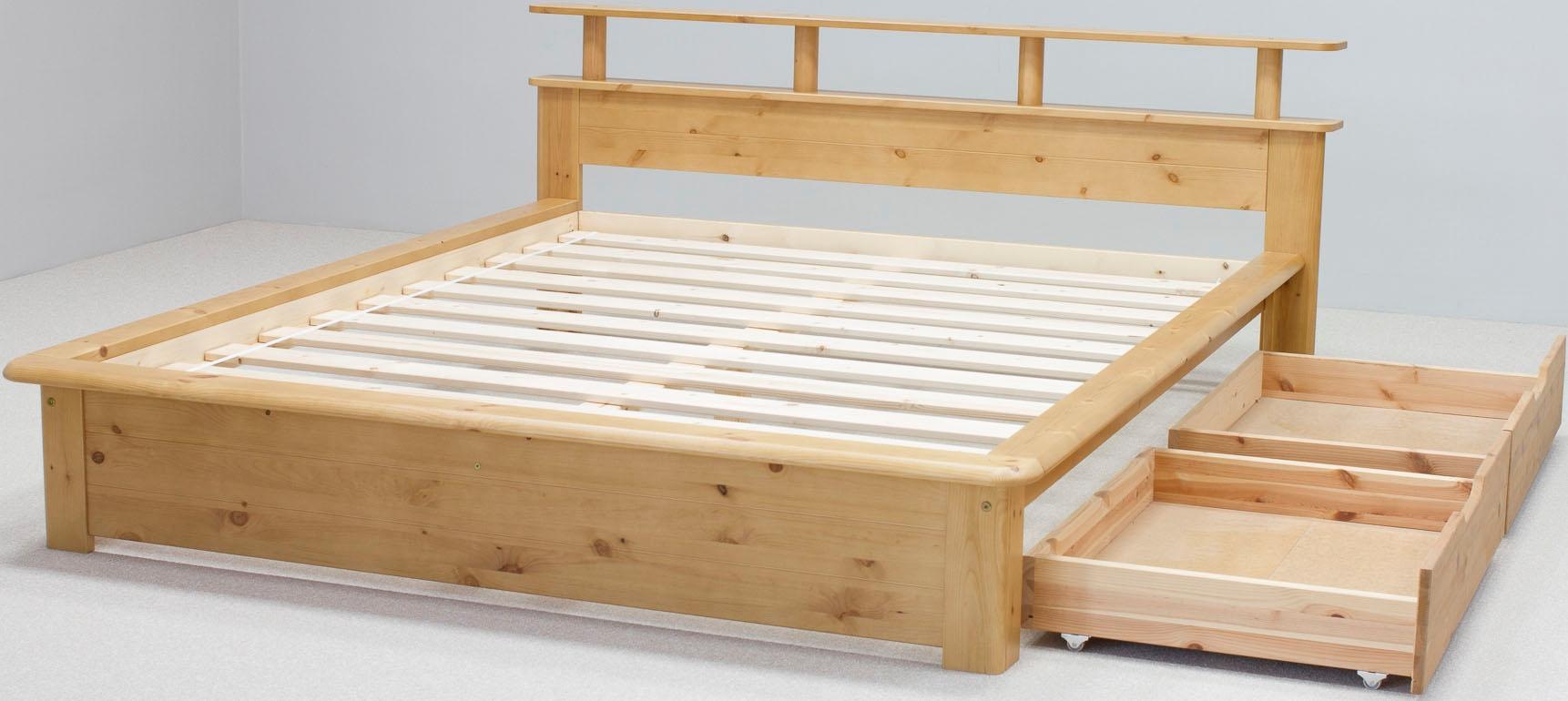 OTTO home ""FINJA " Kieferbett, Futonbett, Kopfteil mit Ablagefläche" zertifiziertes Massivholz, Schubkästen optional