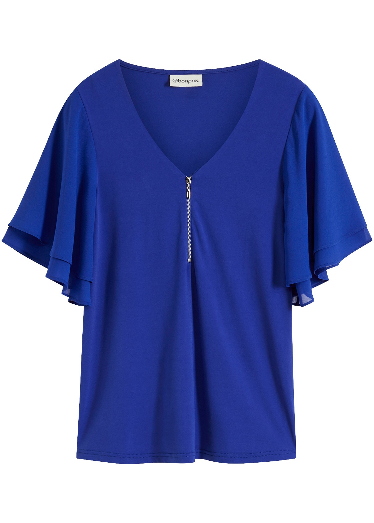 bonprix T-Shirt mit Chiffonärmeln, Kurzarm-Design, aus Polyester und Elasthan