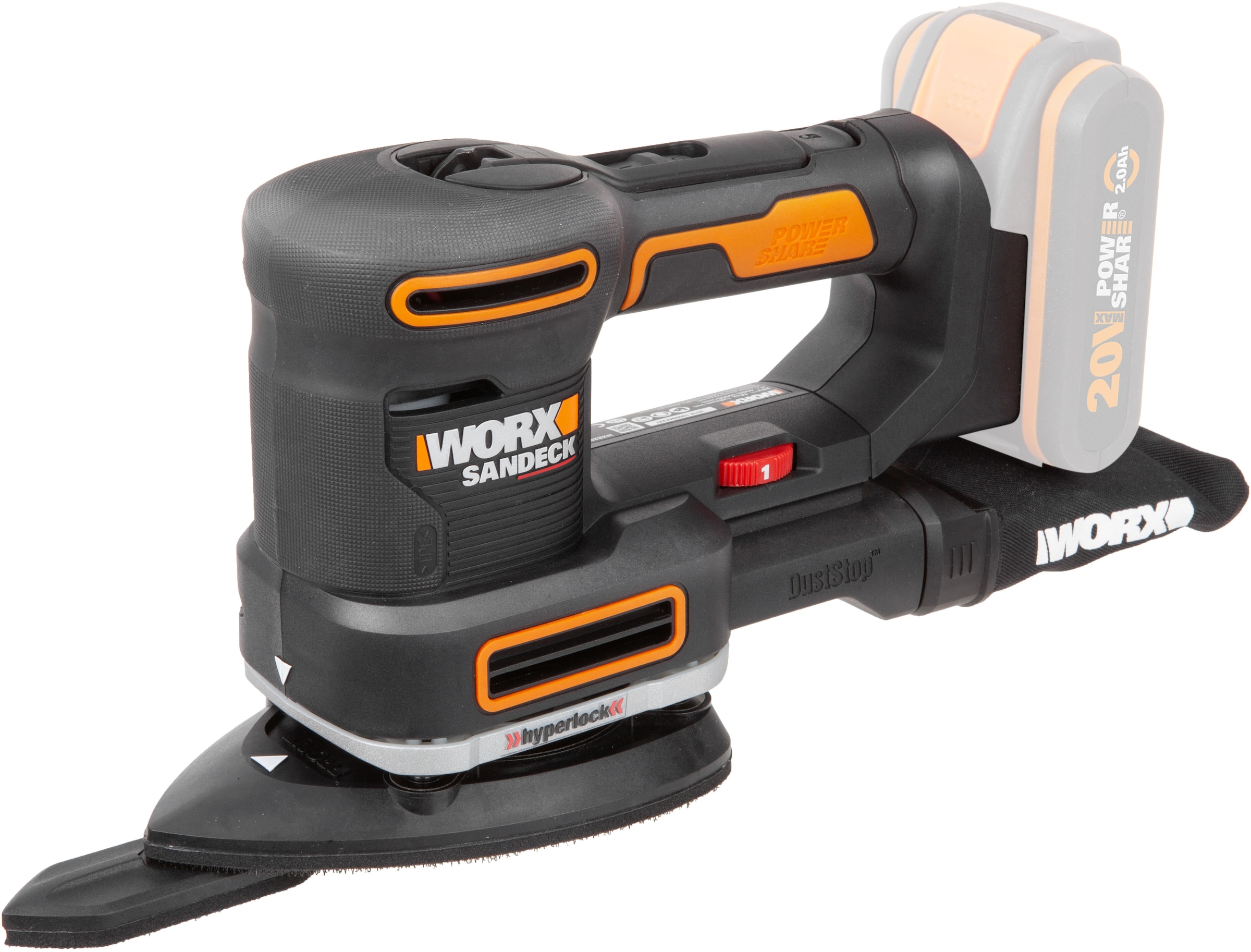 Worx Akku-Multischleifer "WX820.9", 5-in-1 Funktionen, DustStop-Mikrofilter, ohne Akku & Ladegerät