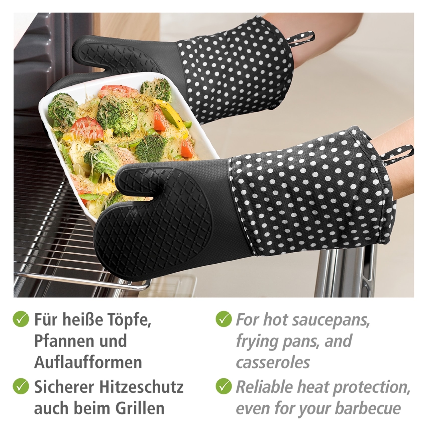 WENKO Topfhandschuhe »Modell Silikon«, (Set, 2 tlg.), Ofen- und Grillhandschuhe, Hitzeschutz, Baumwollinnenseite, 1 Paar