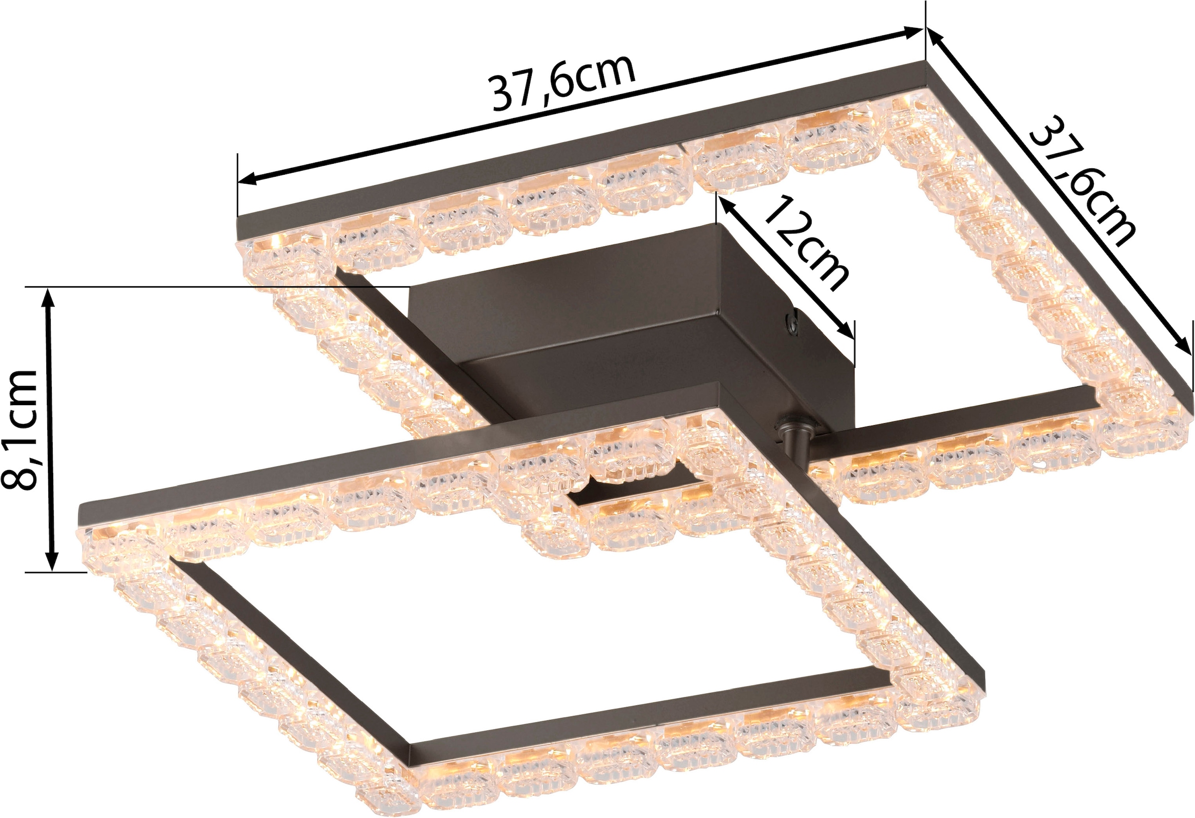 JUST LIGHT LED Deckenleuchte »GLITRA« LED-Board 1 Stk. Warmweiß Rahmen drehbar, 3000K Leuchtmittel, Kristallabdeckung