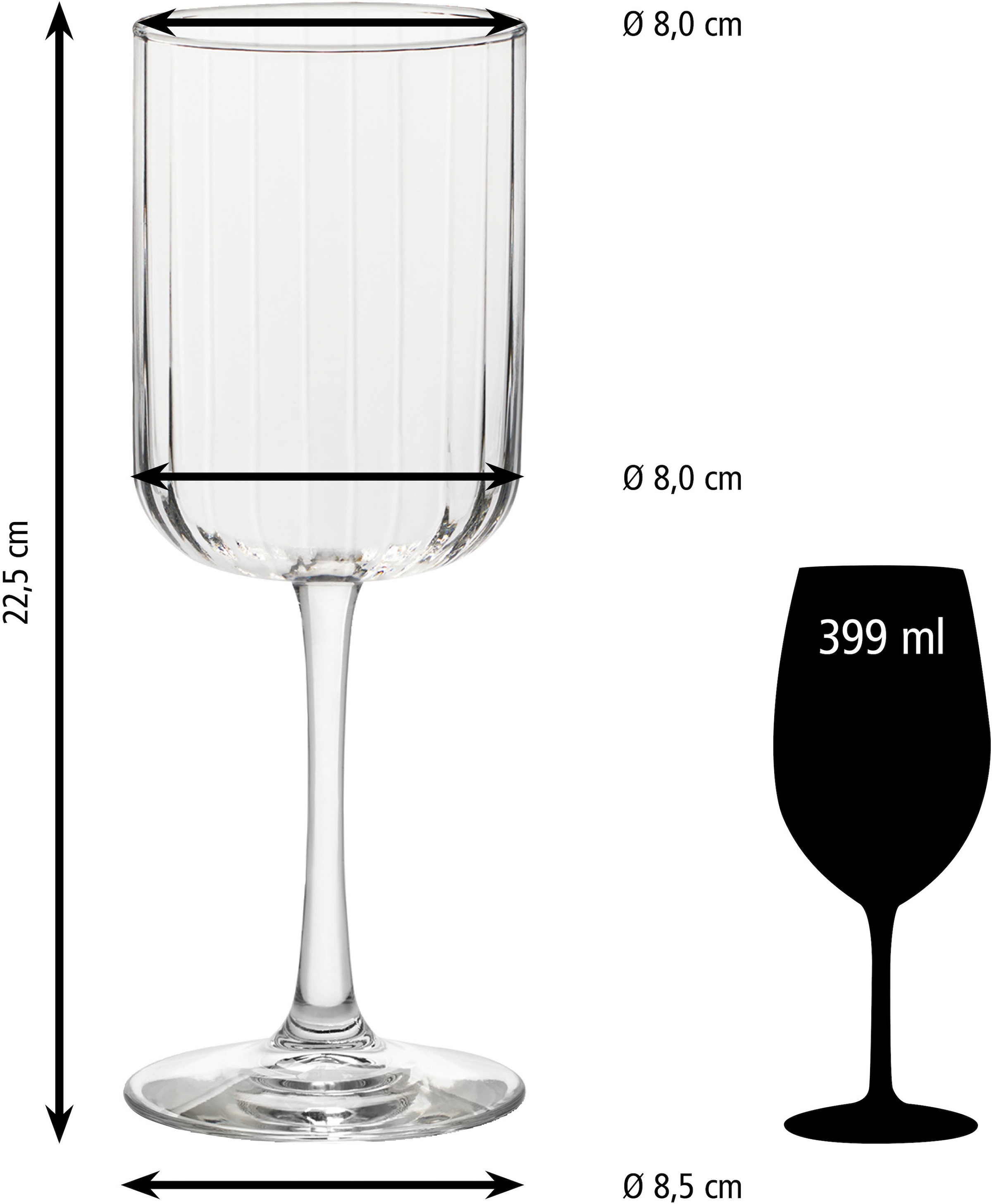 LIBBEY Weinglas »Libbey Gläser-Set -LINEAR-, 12er Set«, (Set, 12 tlg.), 399 ml, hochwertig verarbeitet, im modernen Design