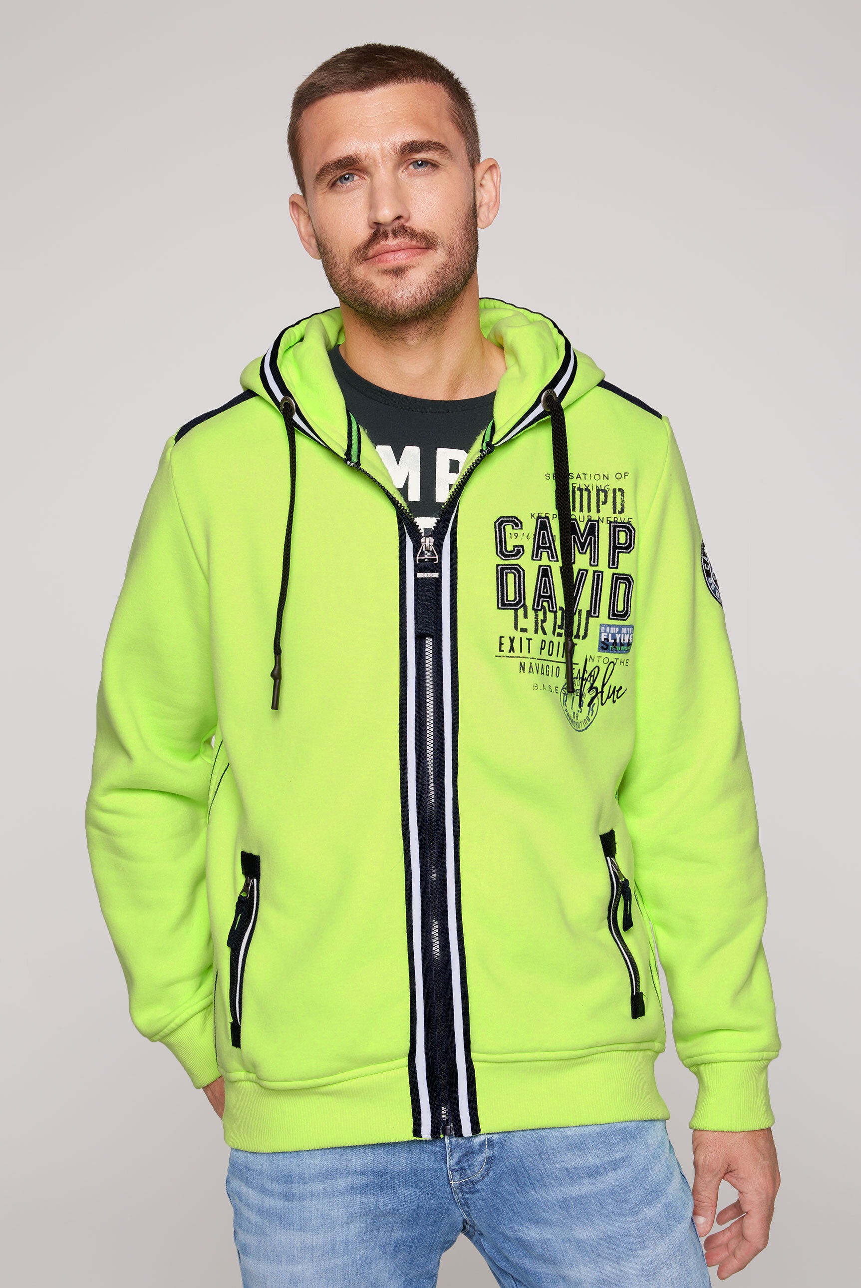 CAMP DAVID Kapuzensweatjacke, mit Reißverschlusstaschen