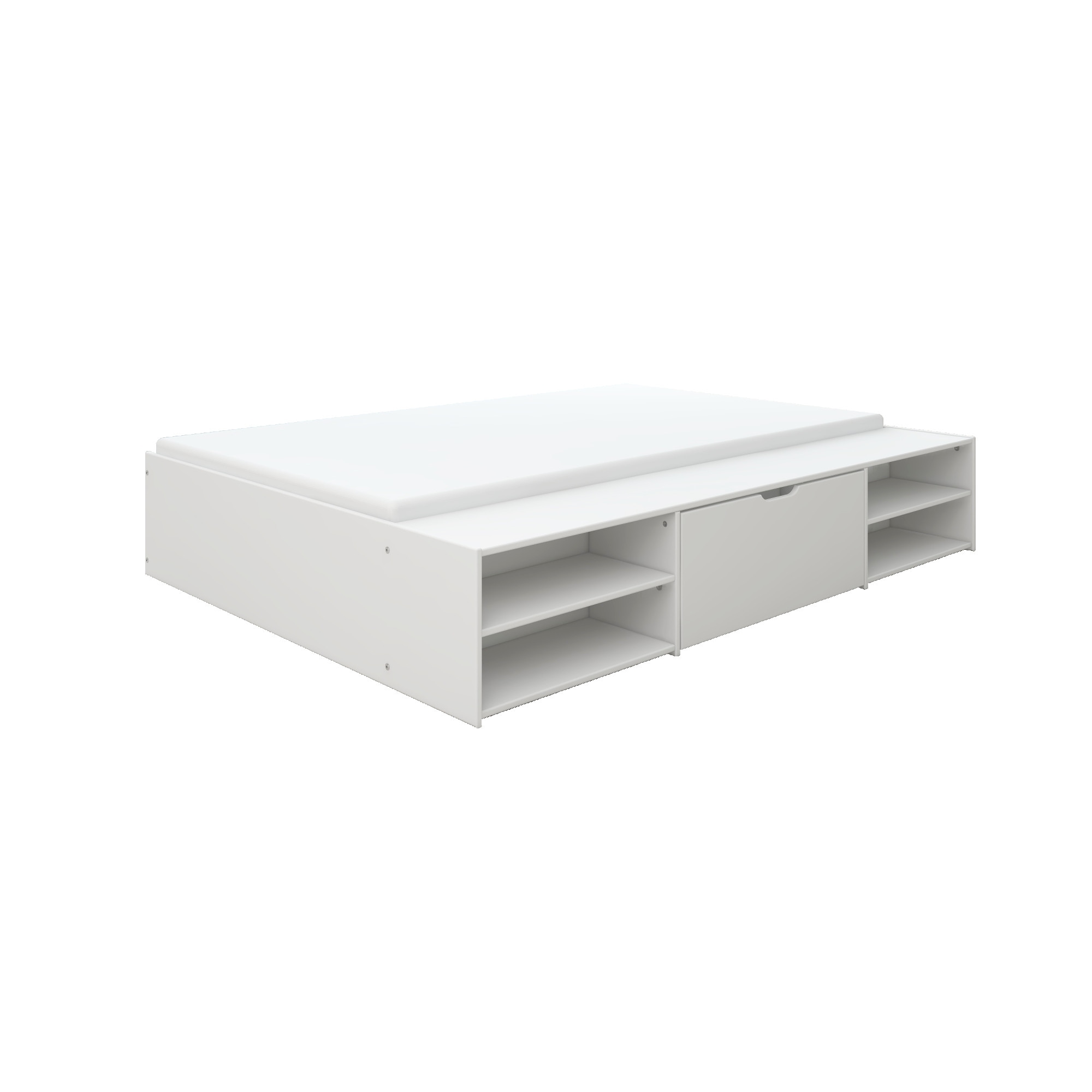 Home affaire Stauraumbett »Cavan, Jugendbett, Podestbett, Futonbett, Made in EU«, (Breite/ Belastbarkeit: 120cm/200 KG, 90cm/ 100KG), inklusive Lattenrost, viel Stauraum, breite Ablage, FSC® zertifiziert