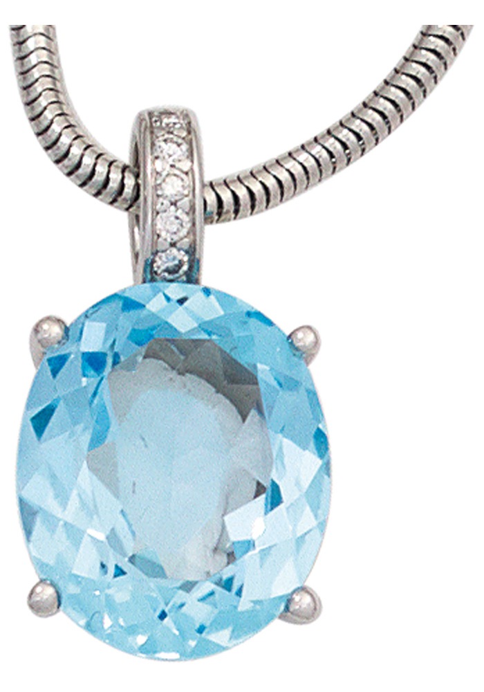 JOBO Kettenanhänger »Anhänger Weißgoldanhänger oval 17 mm«  14 Karat 585 Weißgold mit Blautopas und 5 Diamanten