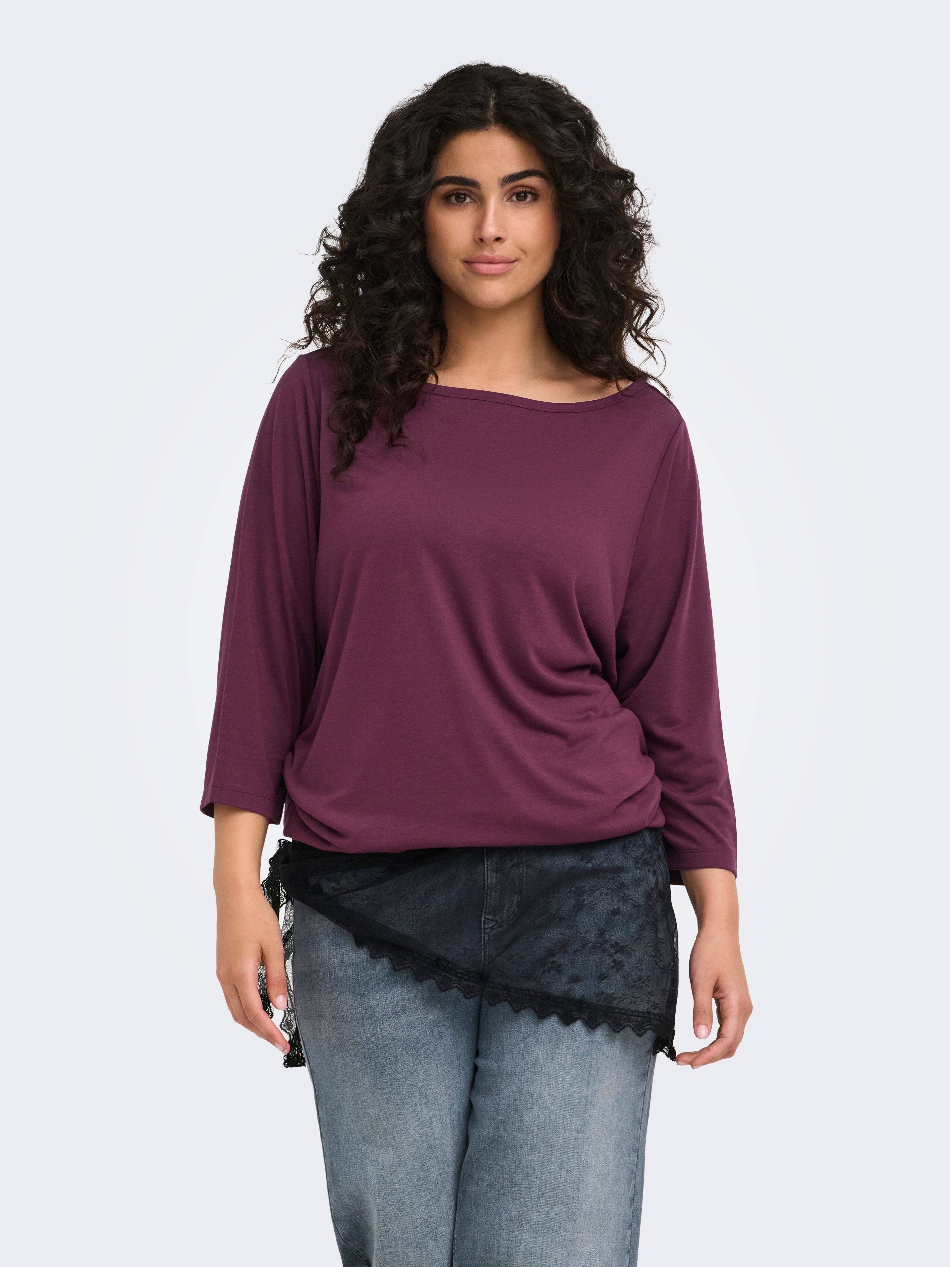 ONLY CARMAKOMA 3/4-Arm-Shirt "CARCARLINNE 3/4 BOATNECK TOP JRS" Materialmix, normal geschnitten