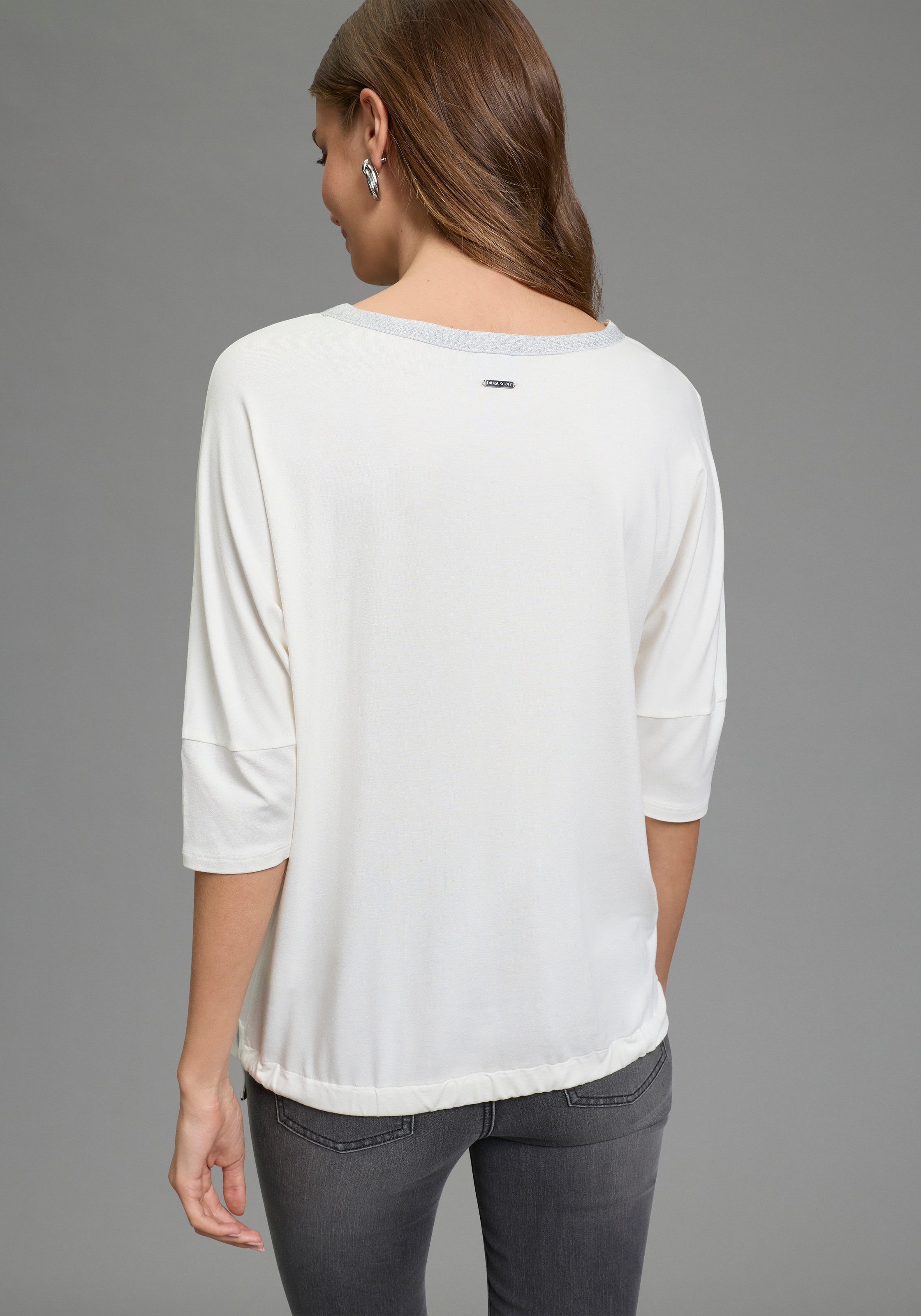 Laura Scott Shirtbluse mit U-Boot-Ausschnitt, Halbarm und Glitzerdruck günstig online kaufen