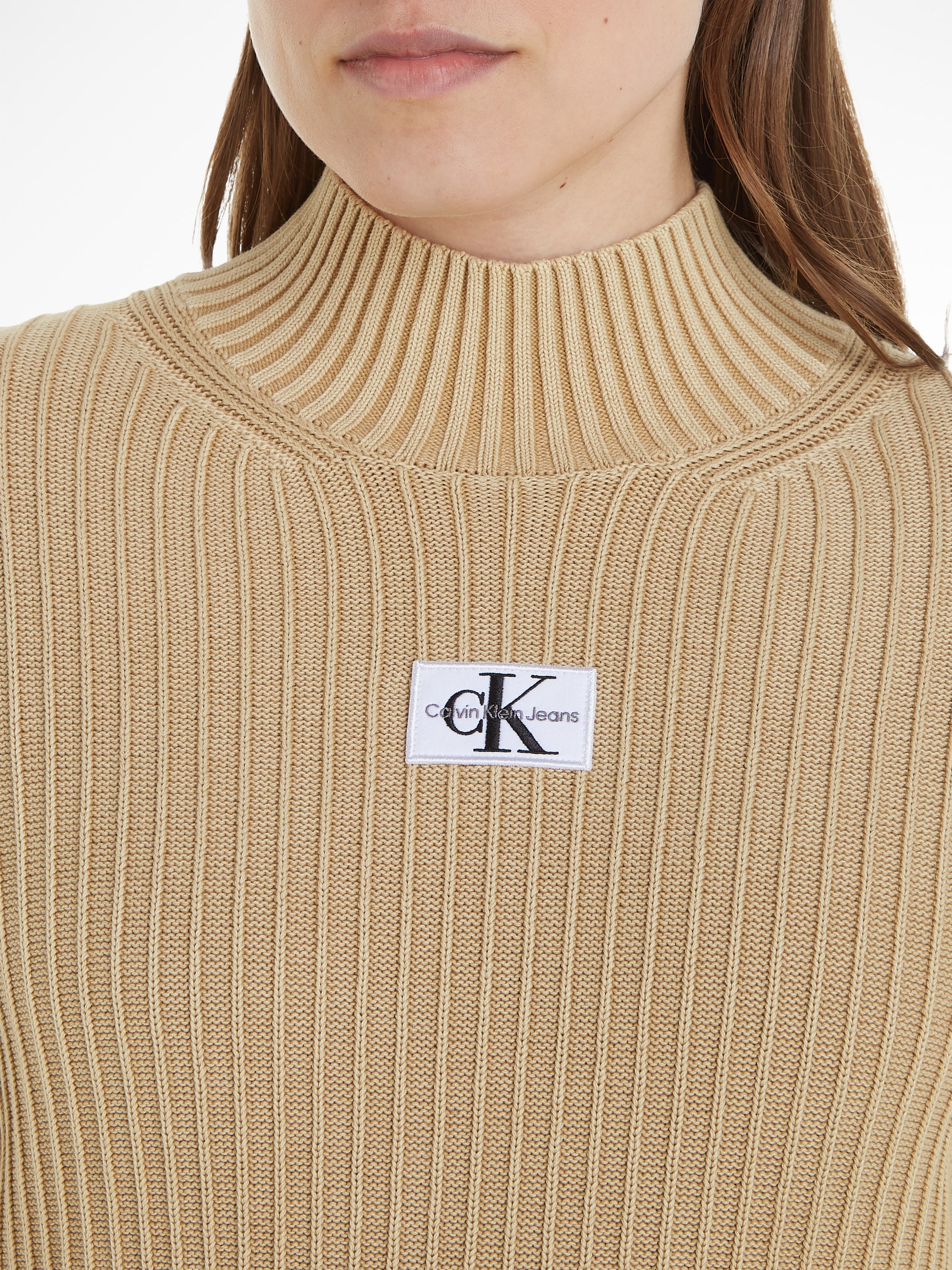 Calvin Klein Jeans Strickkleid »WASHED MONOLOGO SWEATER DRESS«, mit Stehkragen