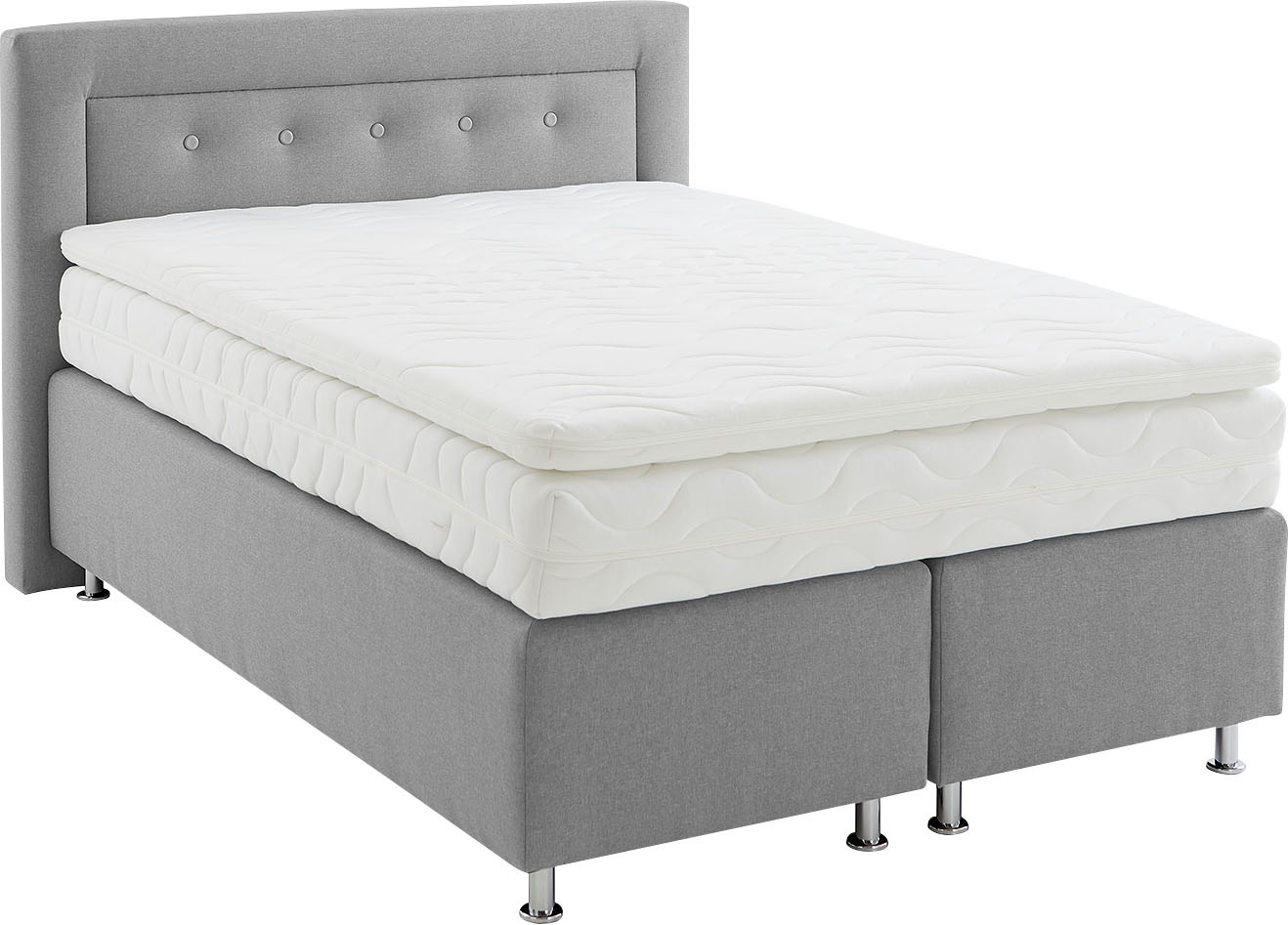 Boxspringbett, grau, B:155cm L:210cm, Bezug: Feinstruktur 100% Polyester, WESTFALIA SCHLAFKOMFORT, Komplettbetten, Boxspringbett, wahlweise mit Topper