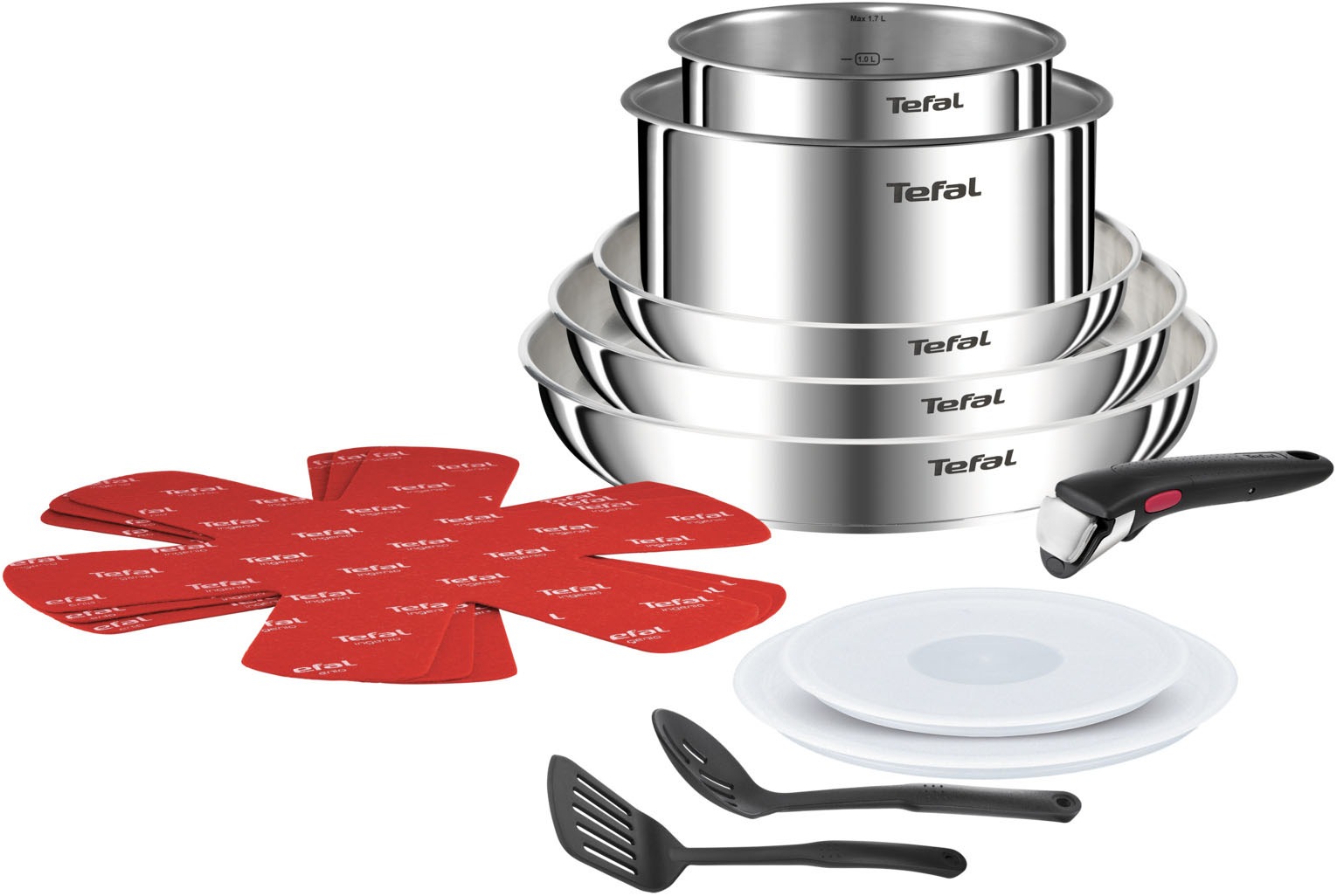 TEFAL Topf-Set "Ingenio Emotion, Topf und Pfannenset abnehmbarer Griff, stapelbar", grau, Töpfe, unversiegelt, Topfset Induktion, platzsparend,