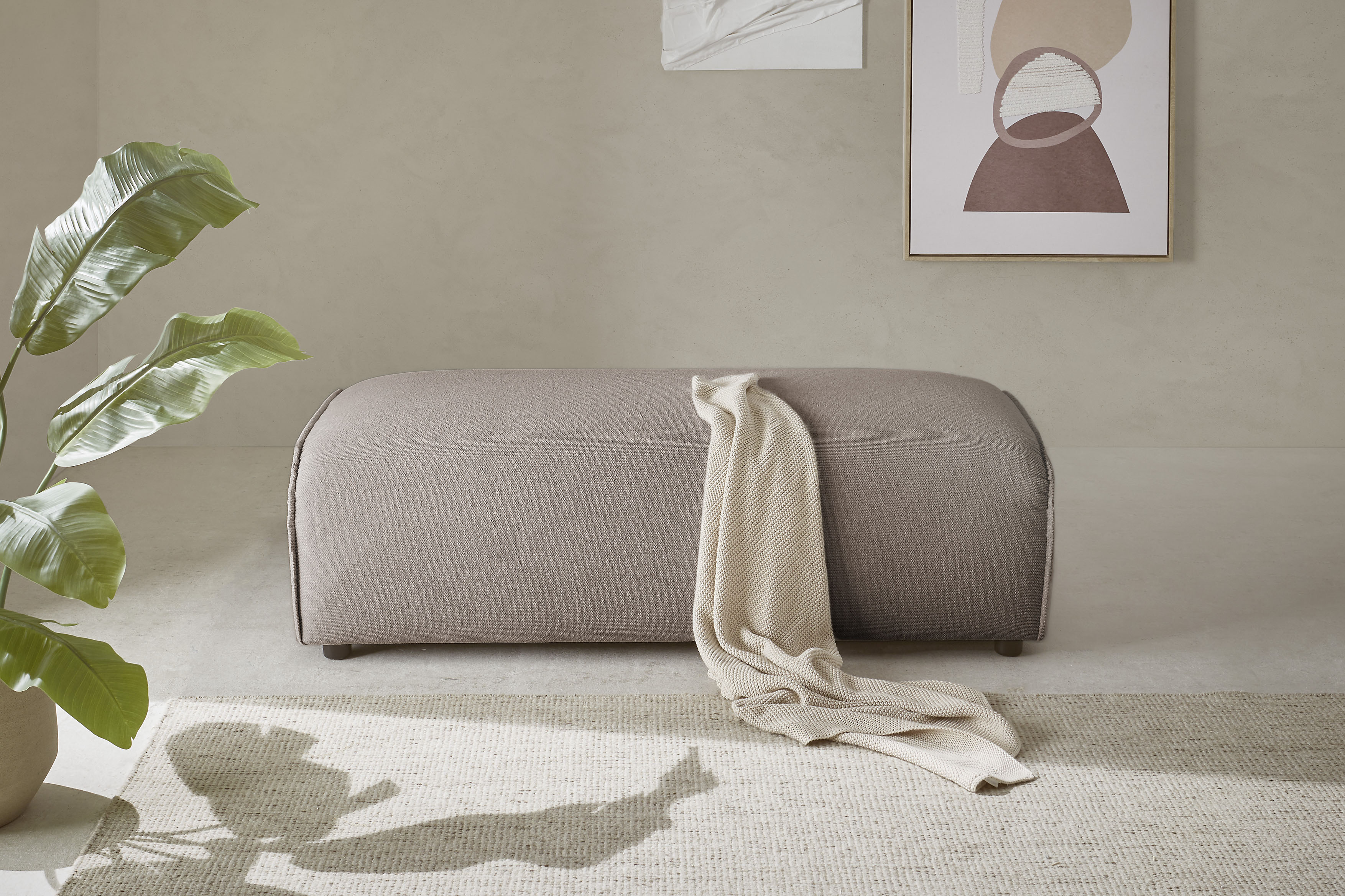 LeGer Home by Lena Gercke Hocker "PIARA, Struktur u. Leinenoptik, Polsterhocker mit Kedernaht" zur Serie PIARA, rechteckig, schwarze Füße, bequemer Sitzkomfort