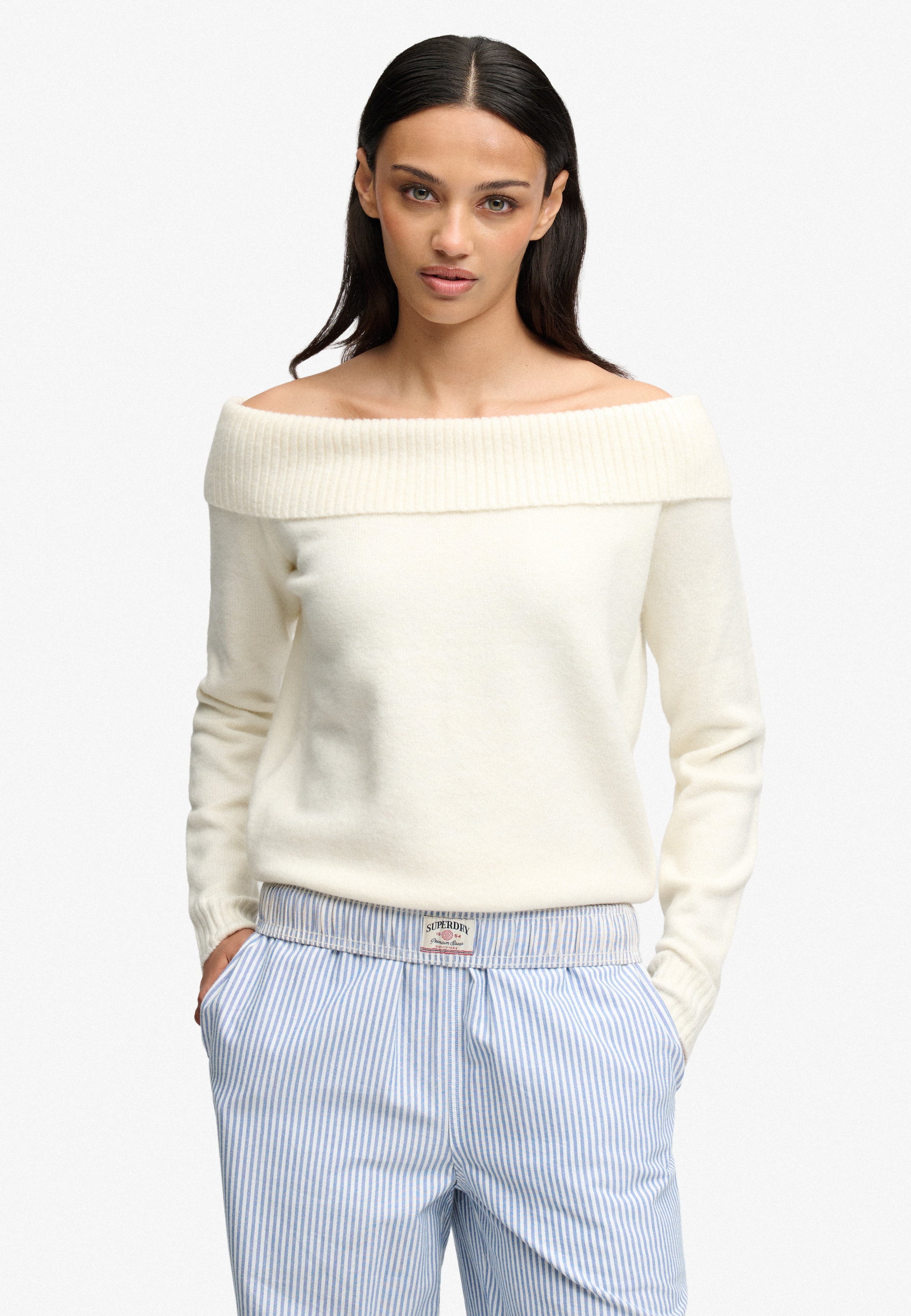 Superdry Strickpullover »BARDOT KNITTED JUMPER« Materialmix, hochwertig mit Woll-Anteil