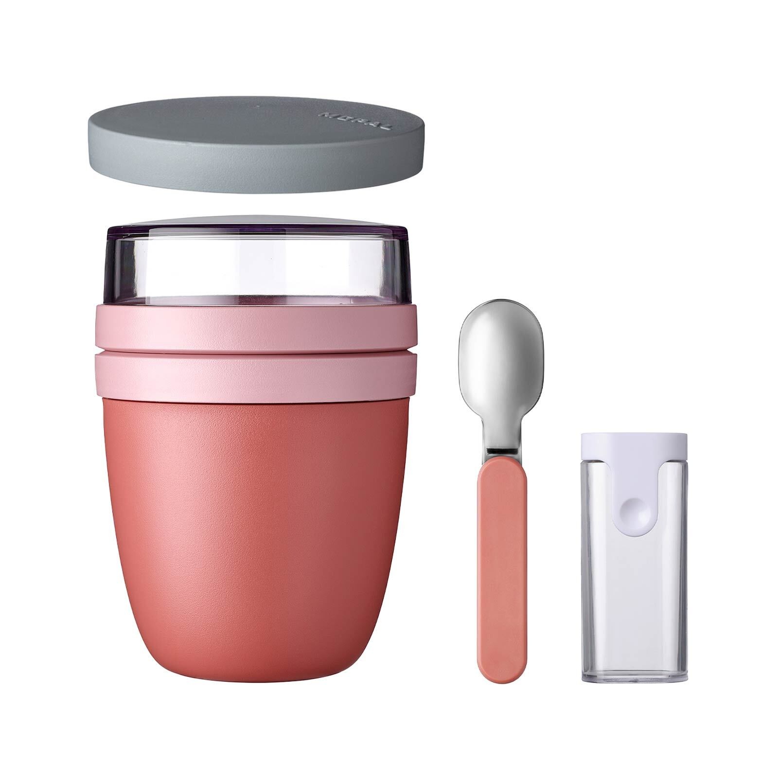 Lunchbox MEPAL "Lunchpot mit Snack-Deckel und Klapplöffel Ellipse 500 (+ 200 ml)", bunt (vivid mauve), Lebensmittelaufbewahrungsbehälter, Lunchbox