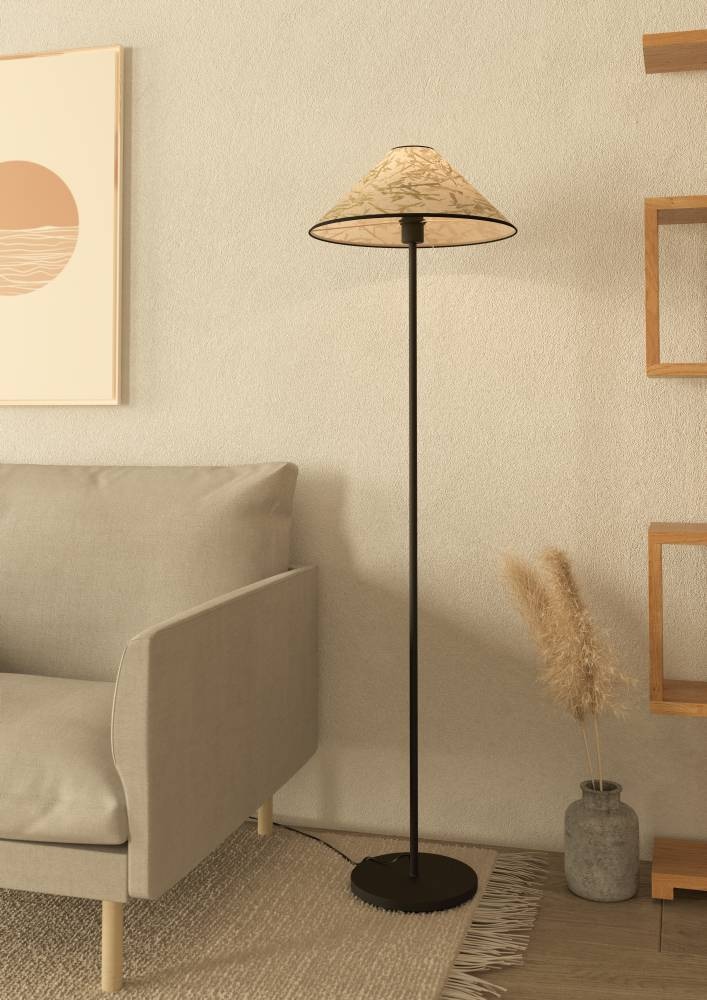 EGLO Stehlampe "OXPARK", 1, Ø 42cm H: 146,5cm, 1 Stk., schwarz, Wohnzimmer, Leuchten, Standleuchte, Stehleuchte, Textil mit Bambus-Blättern,