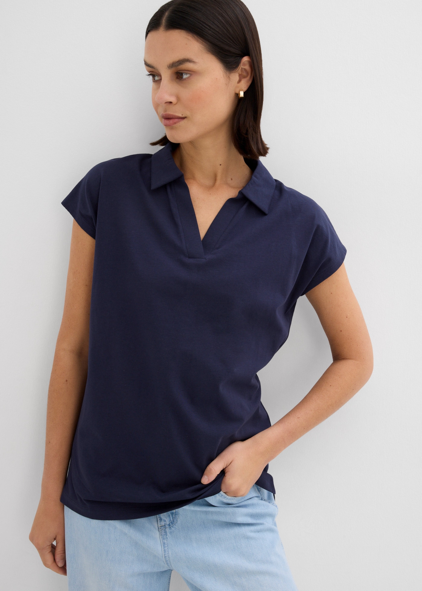 bonprix T-Shirt Regular Fit Passform, Kurzarm, offener Polokragen
