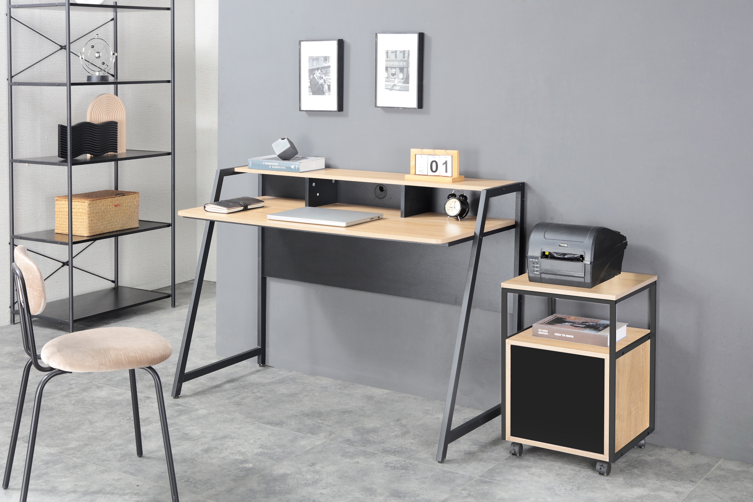 INOSIGN Schreibtisch »Horda, Computertisch mit Monitoraufsatz & Kabeldurchlass,«, asymetrisches Metallgestell, abgerundete ABS-Kanten, Breite 124 cm