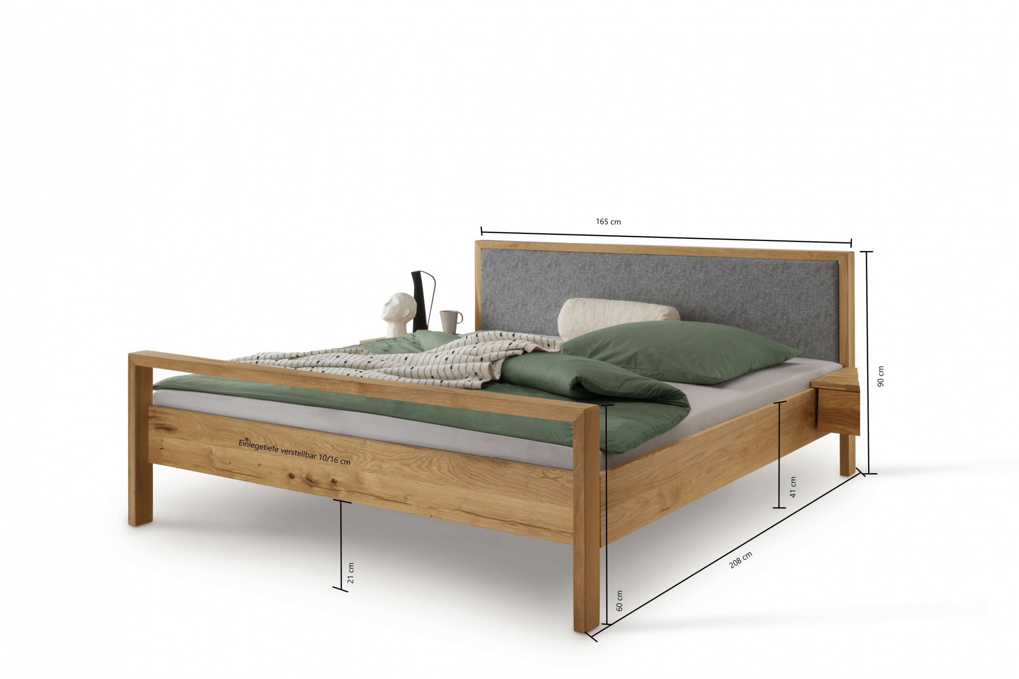 Home affaire Schlafzimmer-Set »Huven Schlafzimmer« Set, 3 Stk. tlg. Massivholzbett aus Eiche mit 2 Nachttische, Kopfteil mit Filz, FSC