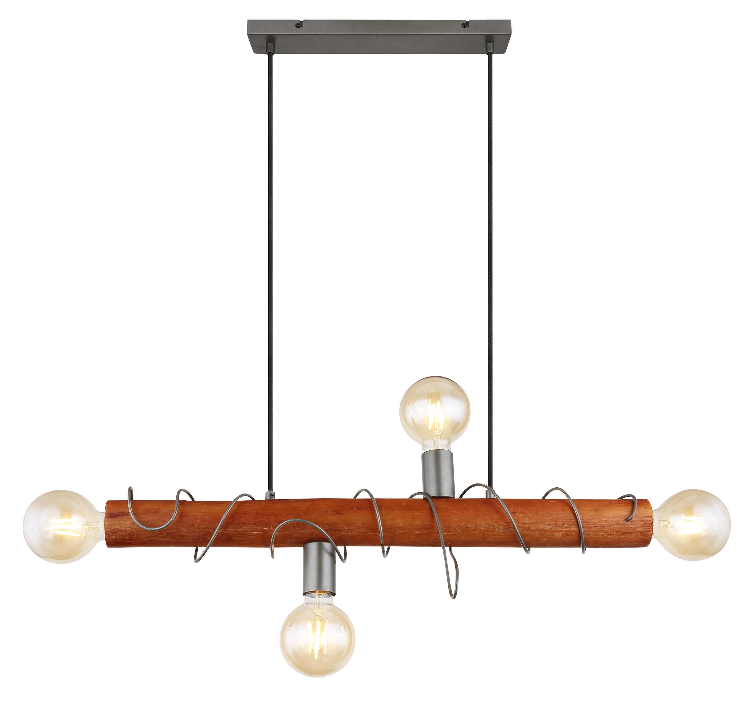 GLOBO LIGHTING Hängeleuchte »ALICE«, Leuchtmittel E27 | ohne Leuchtmittel, Hängelampe/Holz/Kabel um Holz gewickelt/grau
