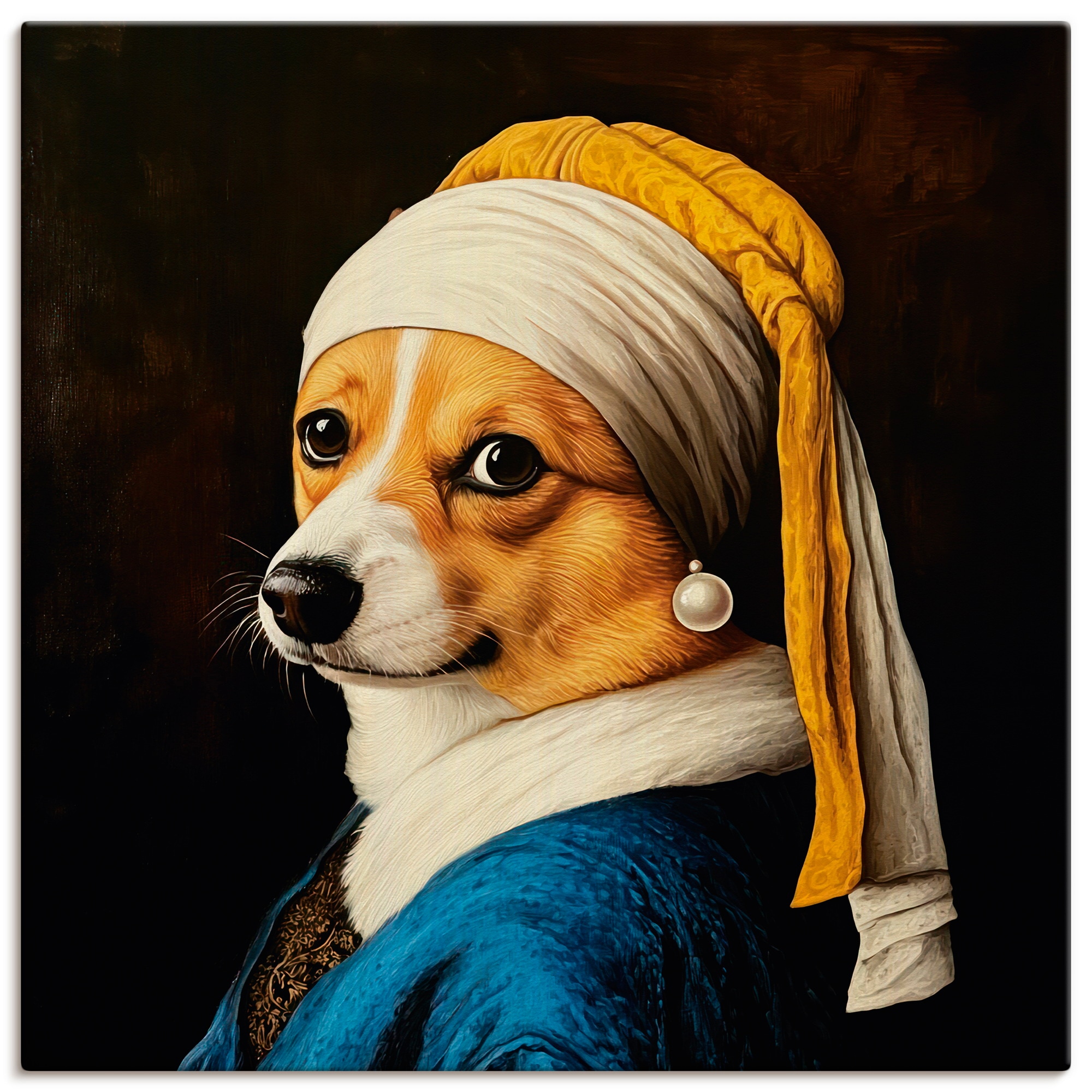 Artland Wandbild "Der Corgi mit dem Perlenohrring" Animal Fantasy 1 Stk. tlg. als Alubild, Leinwandbild, Poster, Wandaufkleber in verschied. Größen