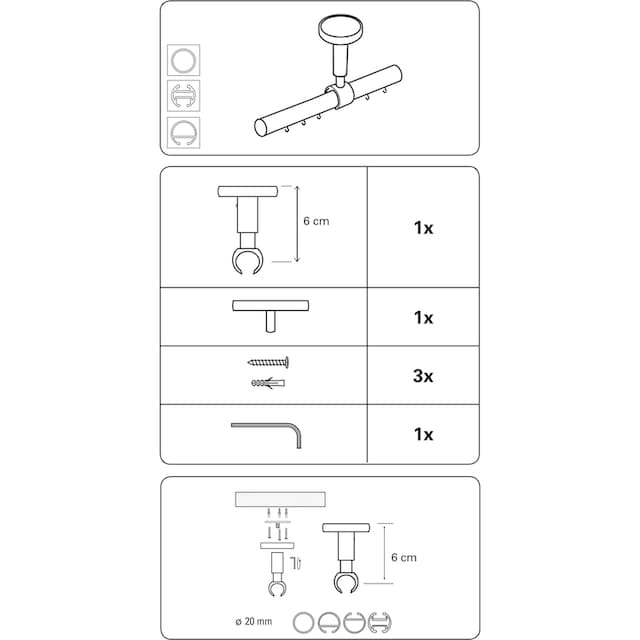 GARDINIA Deckenträger für Gardinenstangen »Deckenträger für  Gardinenstangen«, Serie Einzelprogramm Chicago Ø 20 mm auf Rechnung | BAUR