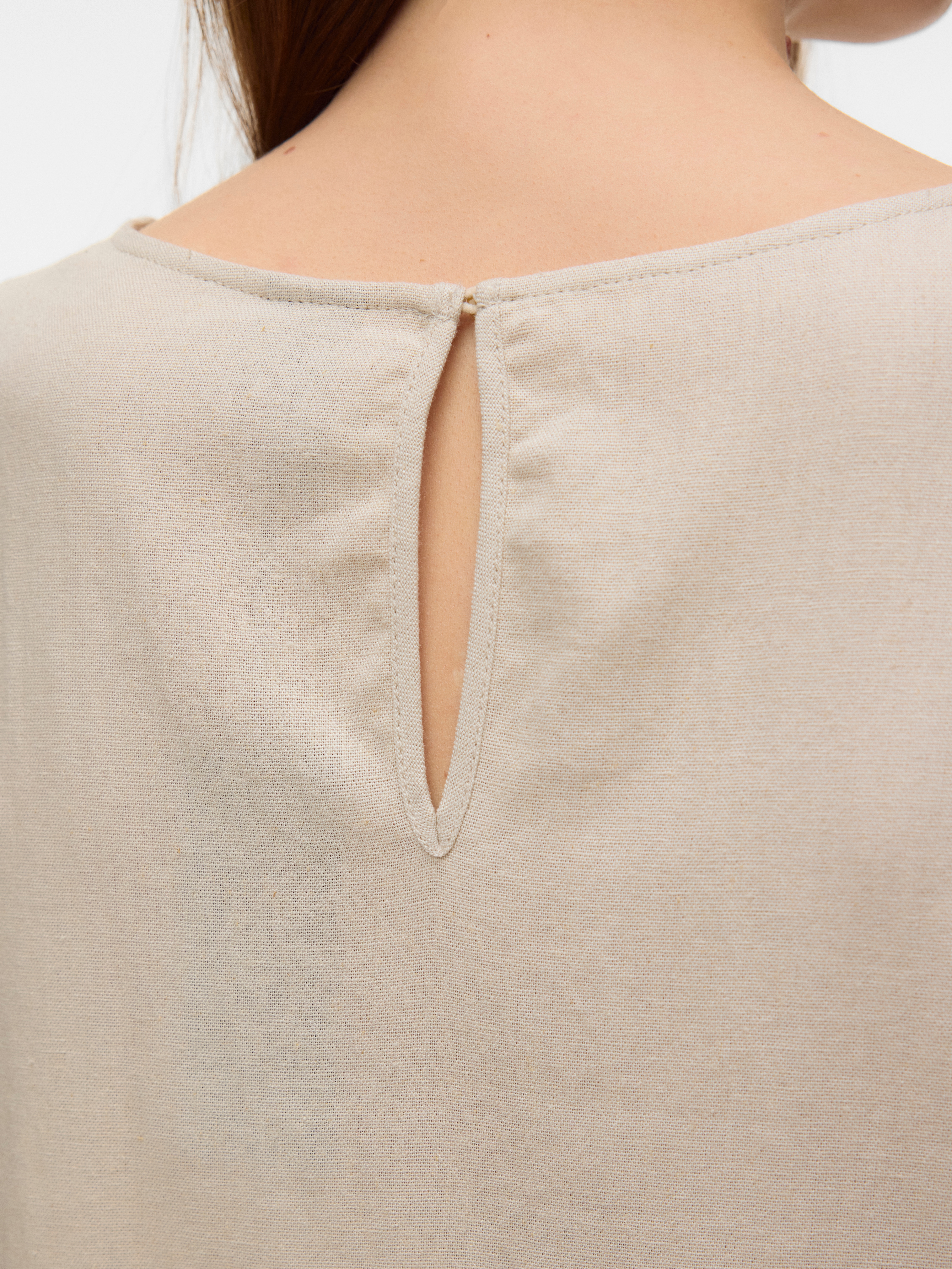 Vero Moda Blusenshirt "VMMYMILO SS O-NECK TOP WVN GA" mit Leinen