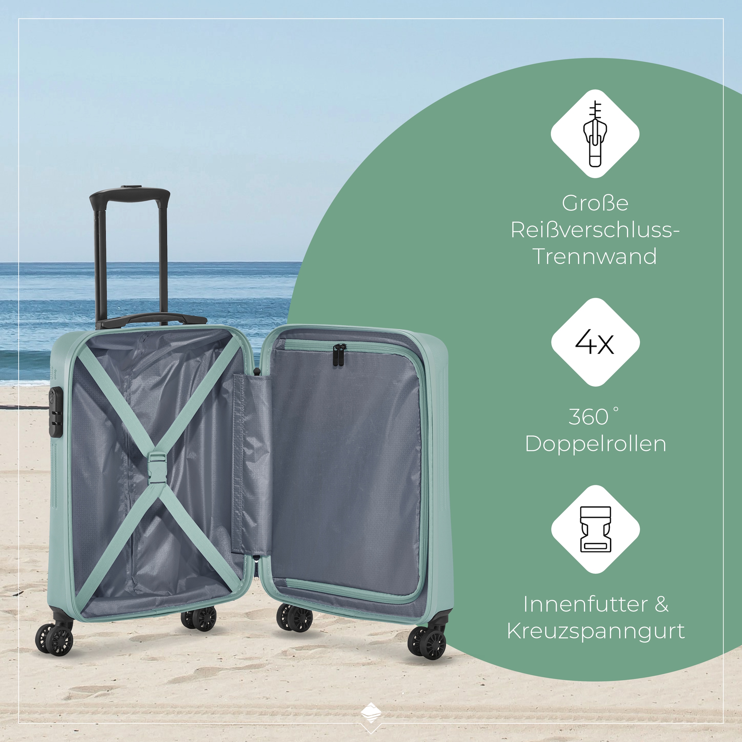 travelite Trolleyset »BALI 4w L/M/S«, (Set, 3 tlg., Hartschalen Trolley Set), Kofferset Reisegepäck Reisekoffer Hartschallenkoffer TSA Schloss