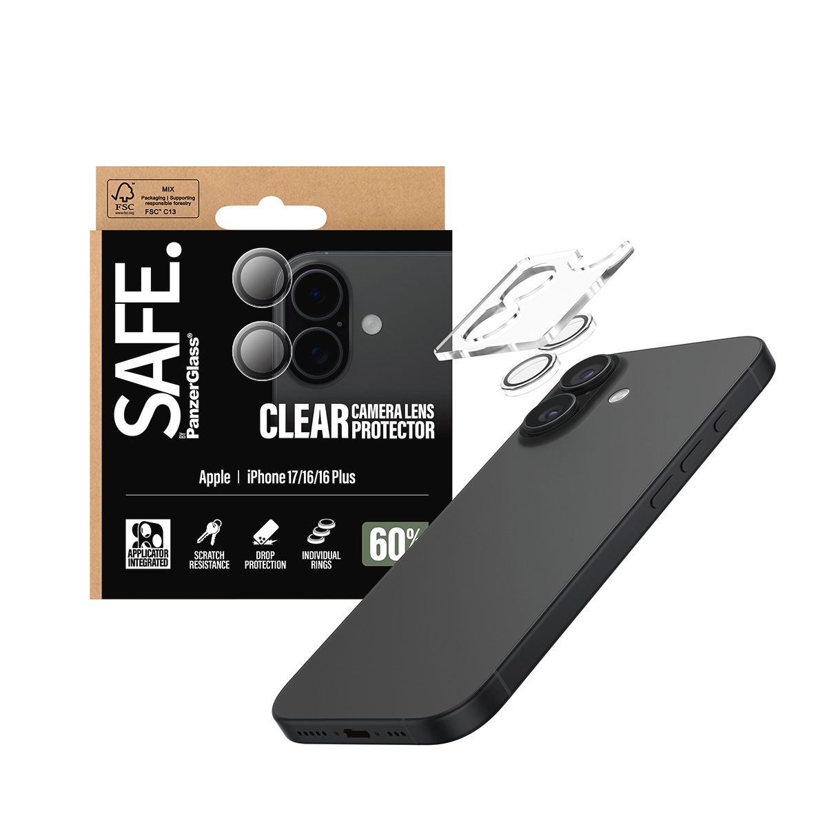 SAFE by PanzerGlass Kameraschutzglas »Camera Lens Protector«, für Apple iPhone 16/16 Plus-Apple iPhone 16/16 Plus, Kameraschutz,Linsenschutz,Objektivschutz, kratz- & stoßfest
