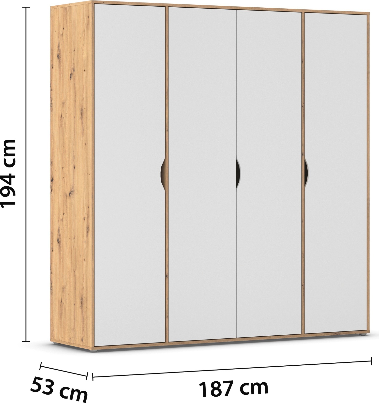 rauch Drehtürenschrank »Kleiderschrank Schrank Garderobe Wäscheschrank NARAI viel Stauraum«, (in 3 verschiedenen Ausstattungen BASIC/CLASSIC/PREMIUM), Griffausfräsungen für eine grifflose Optik TOPSELLER MADE IN GERMANY