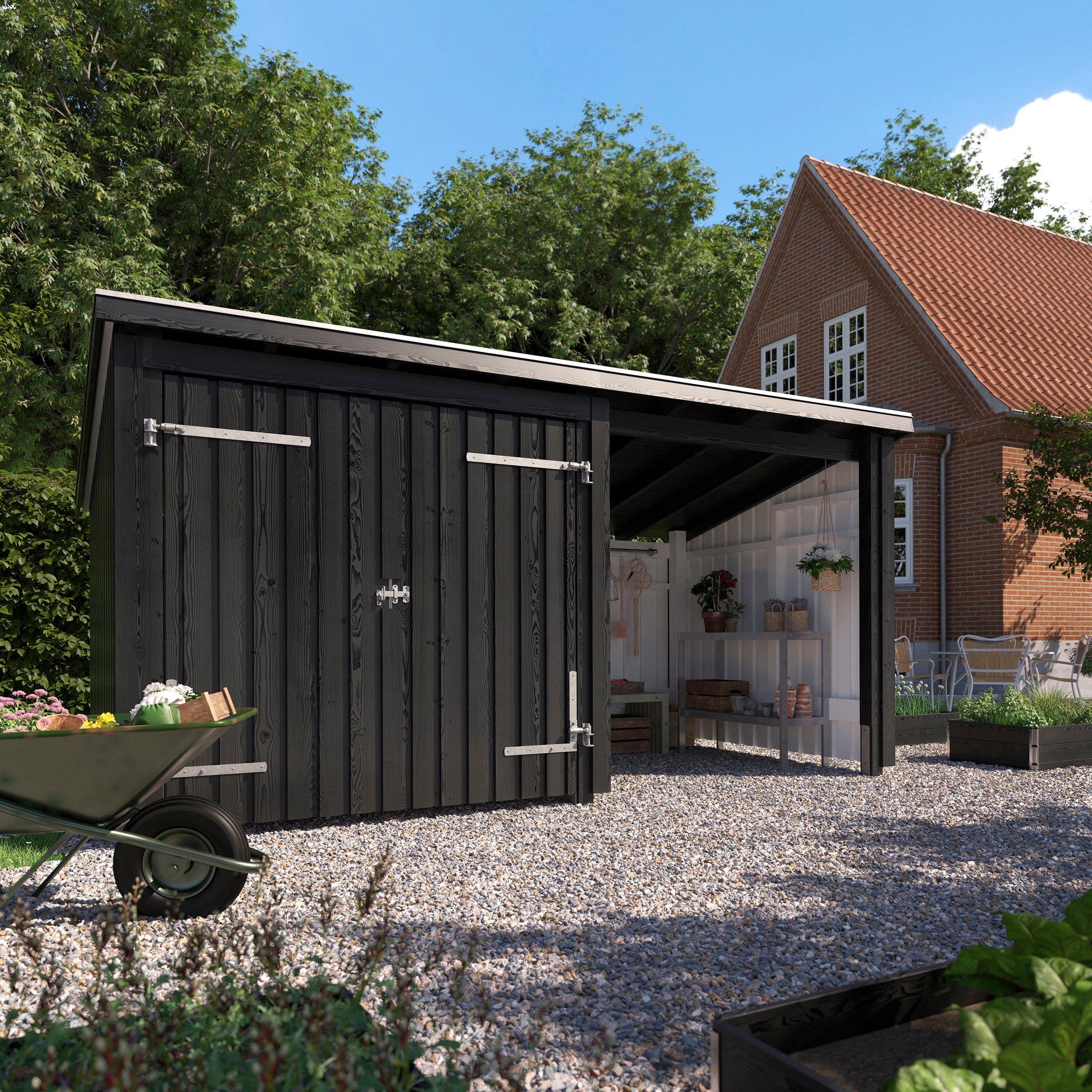 PLUS Gartenhaus »Nordic Multi«, (Packung), Gartenhaus 9,5 m², mit Doppeltür, Dachpappe/Aluleisten/H-Füße