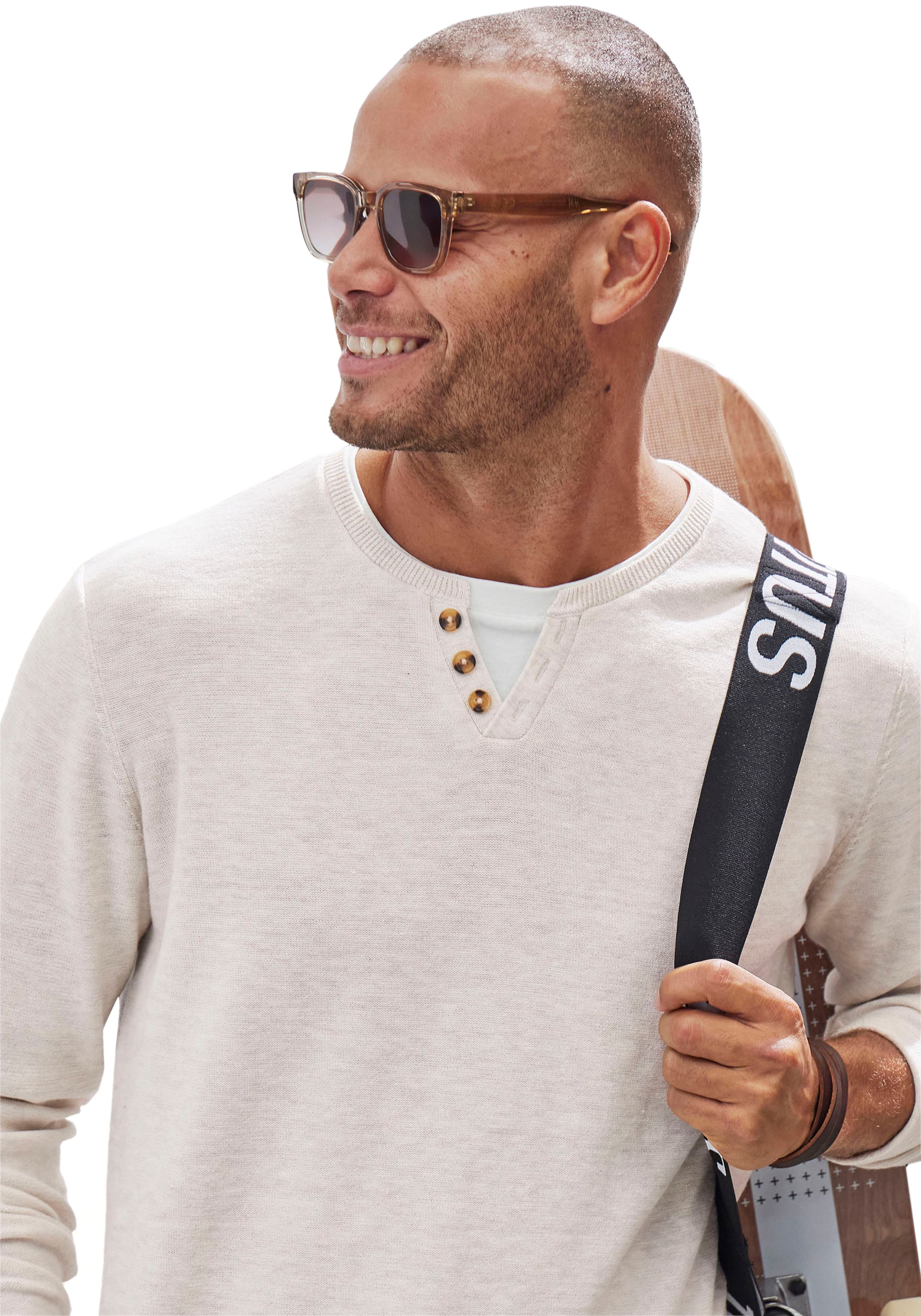 H.I.S Strickpullover, Pullover mit hochwertiger Halslochverarbeitung in double-layer Optik