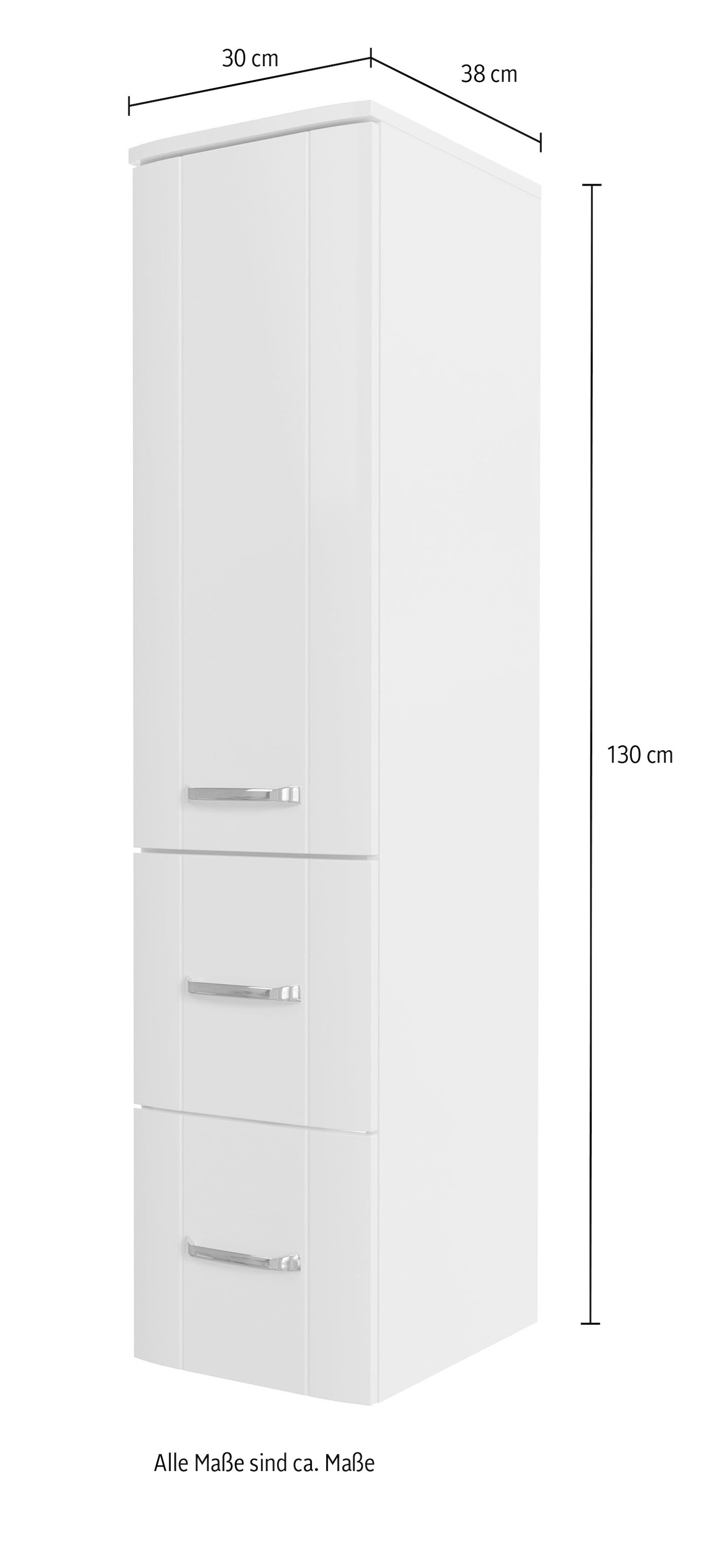 Saphir Midischrank »Midischrank Serie 3006 Badschrank 30cm,1 Tür, 2 Schubladen, Türdämpfer«, 2 Glas-Einlegeböden, Badezimmer-Midischrank 130 cm hoch, 38 cm tief