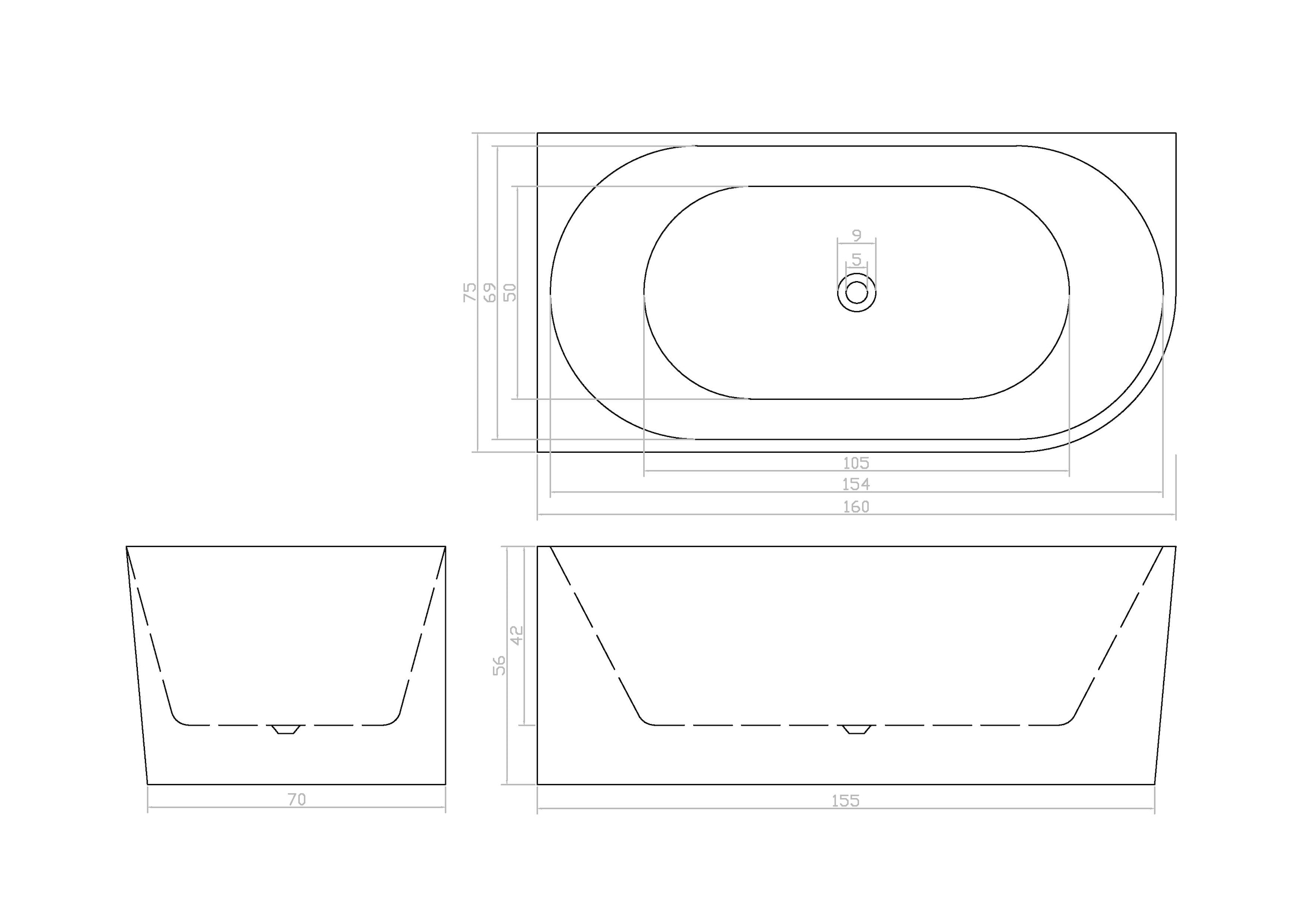 Sanotechnik Badewanne »LUMA« Höhe 56 cm mit Ablaufstöpsel | verstellbare Füße | Überlauf 160cm, Acryl Badewanne rechts