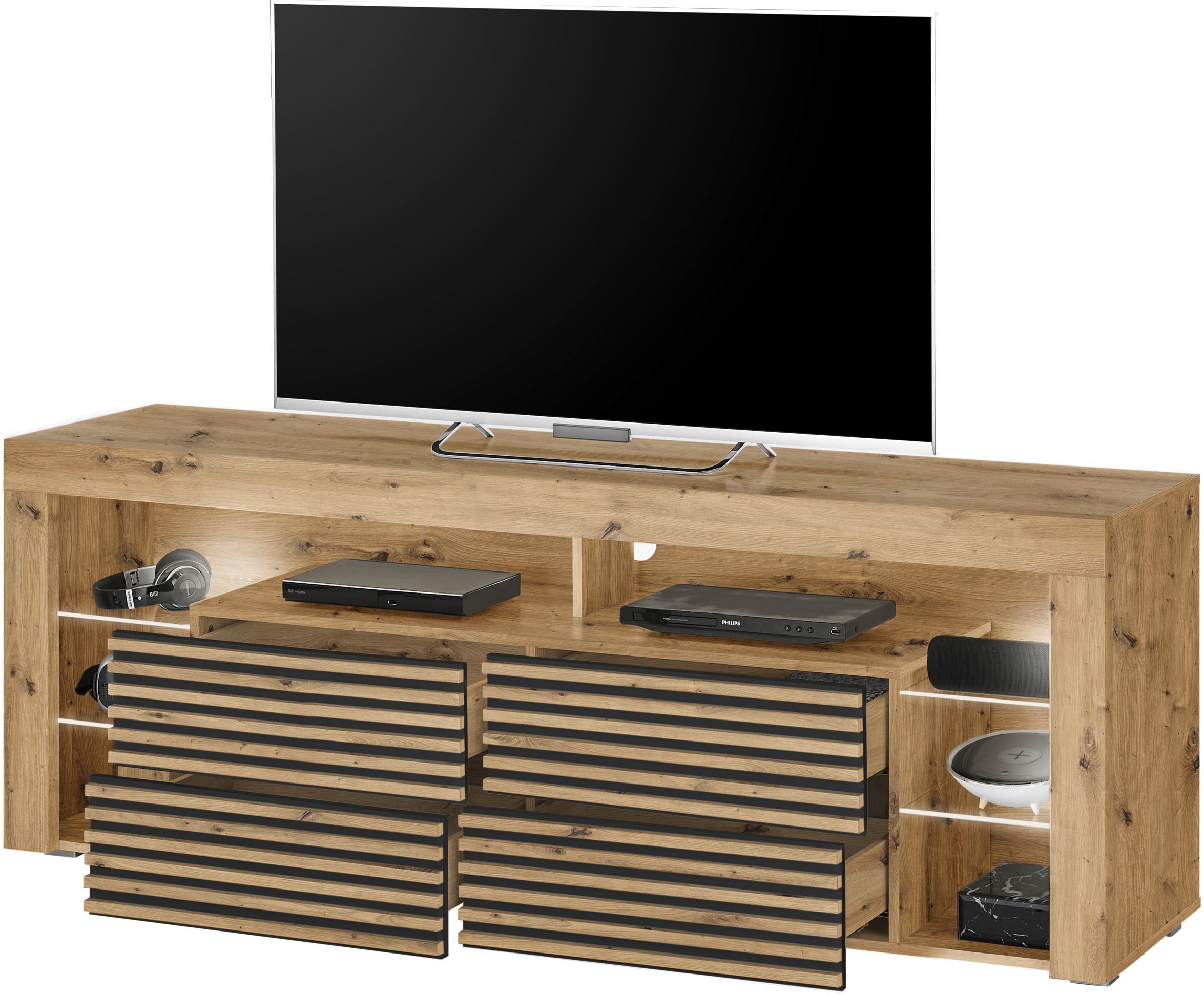 Stolkom TV-Schrank »Goal«, 4 Schubkästen, 6 offenen Fächern, Stellmaß 179/66/44 cm