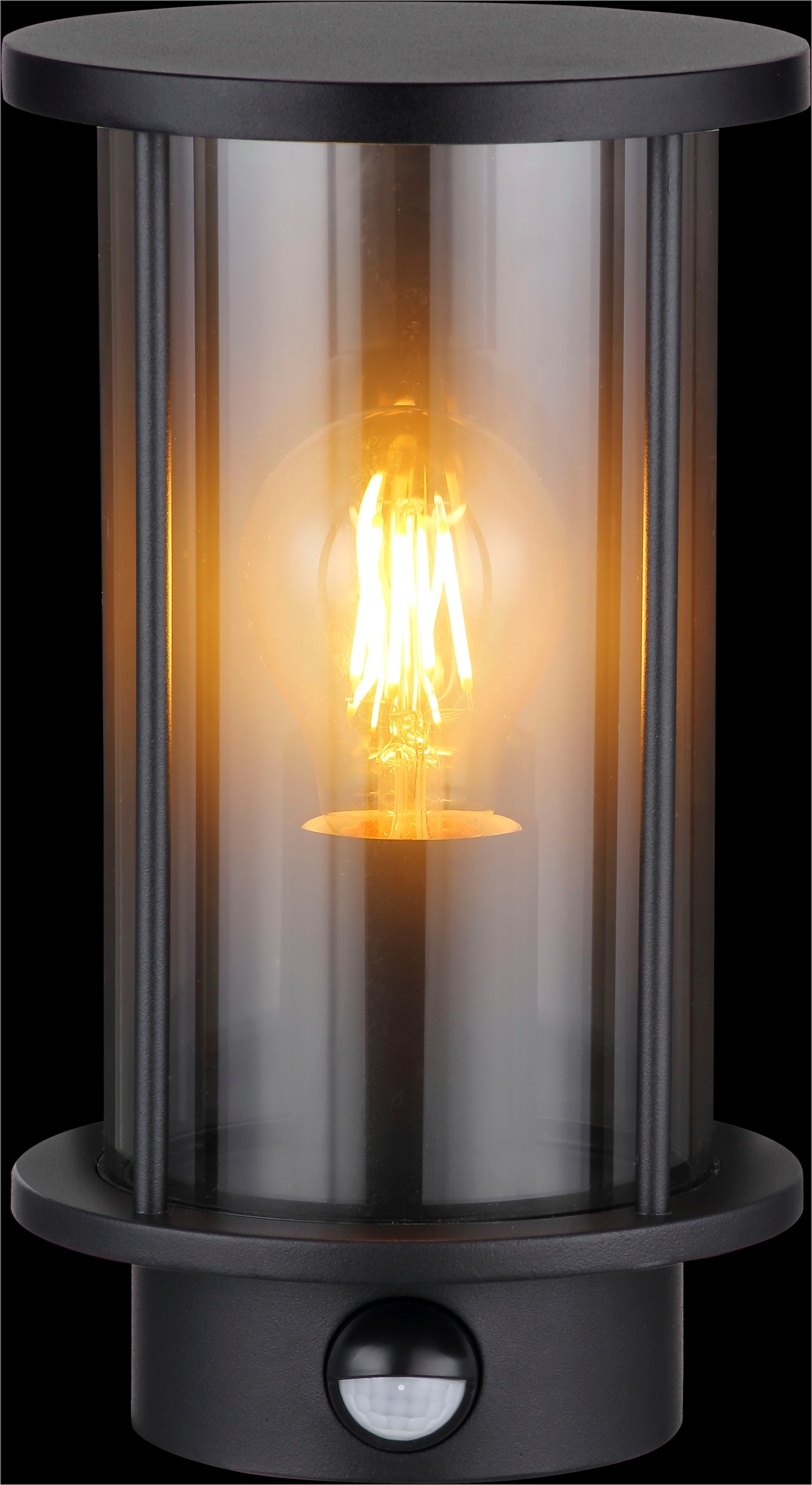 GLOBO LIGHTING Außen-Wandleuchte »GRACEY« E27 1 Stk. Außenleuchte Edelstahl Schwarz, Rauchglas, Sensor, IP54