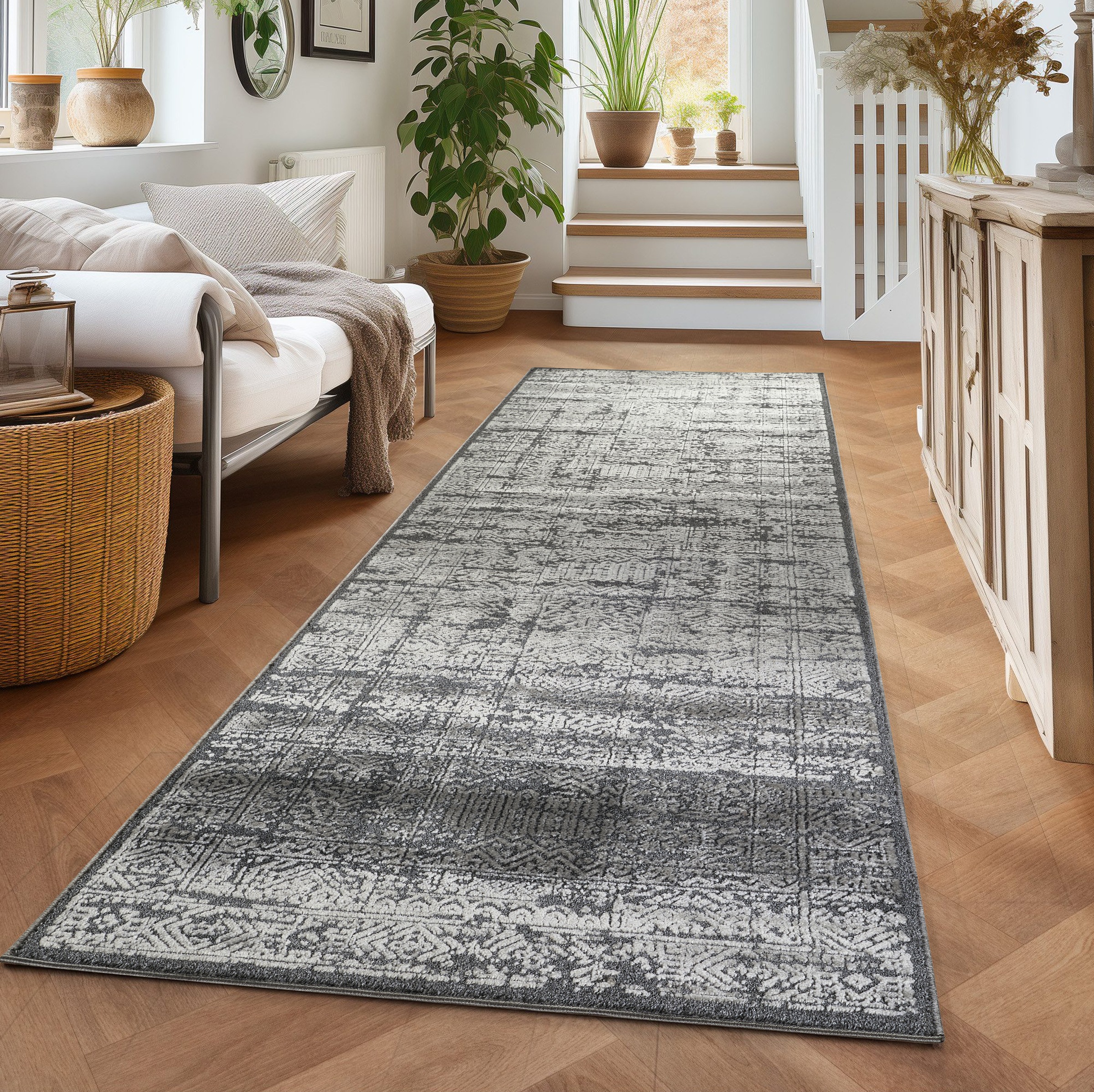 Läufer OTTO HOME "Selin" Gr. 11, grau (dunkelgrau), B:67cm H:9mm L:230cm, Kunstfaser, Teppiche, Läufer, dezenter Glanz, Schrumpf-Garn-Effekt, im Vintage-Look, dichte Qualität