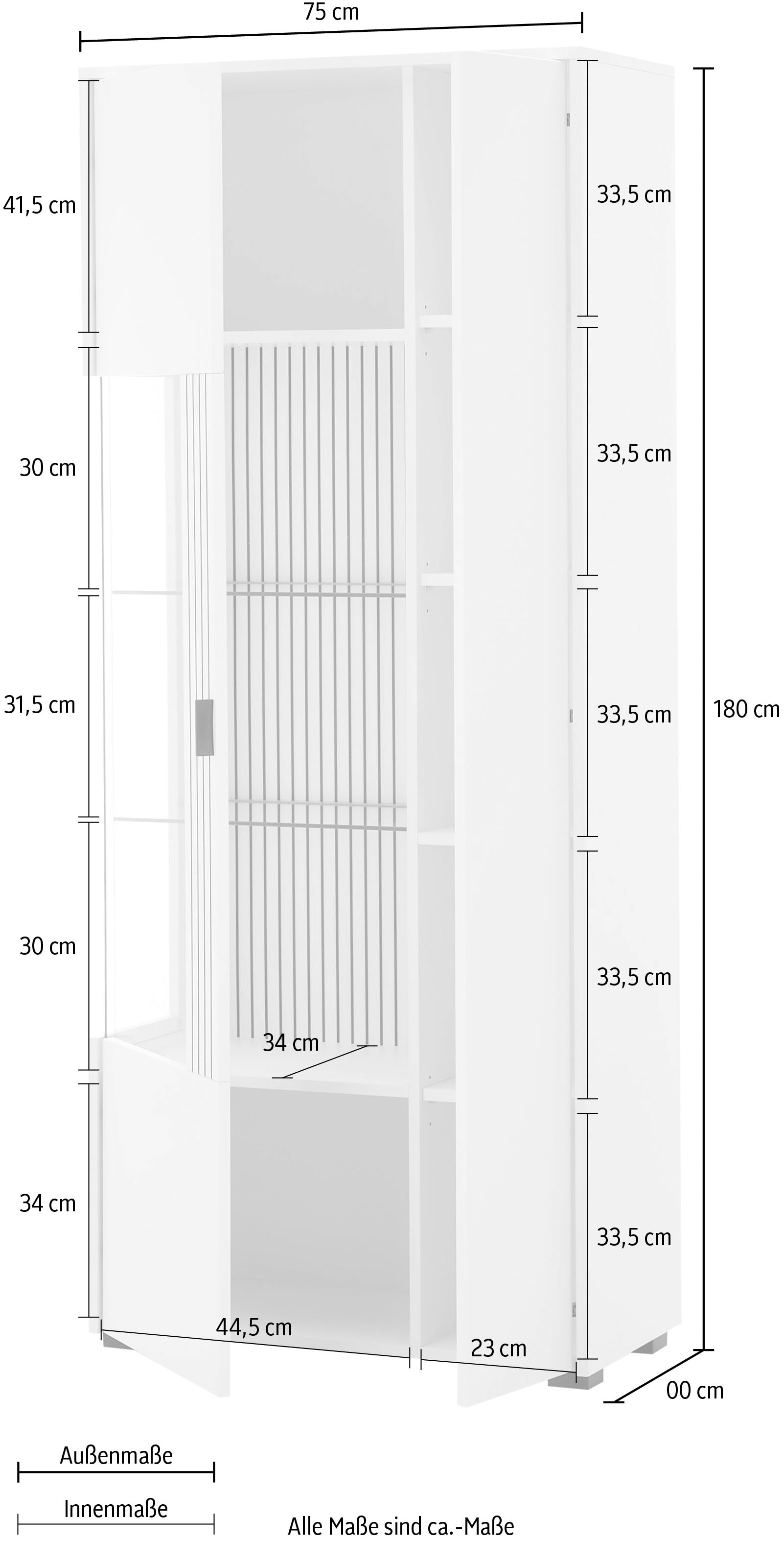 INOSIGN Vitrine »Hudson, Stauraumvitrine«, in moderner Trendfarbe, Griffe aus Metall (Schwarz), Höhe 180 cm