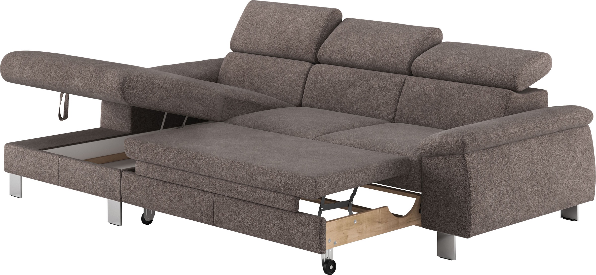 COTTA Ecksofa Komaris, Ecksofa, wahlweise mit RGB-LED-Beleuchtung und Bettfunktion/Bettkasten
