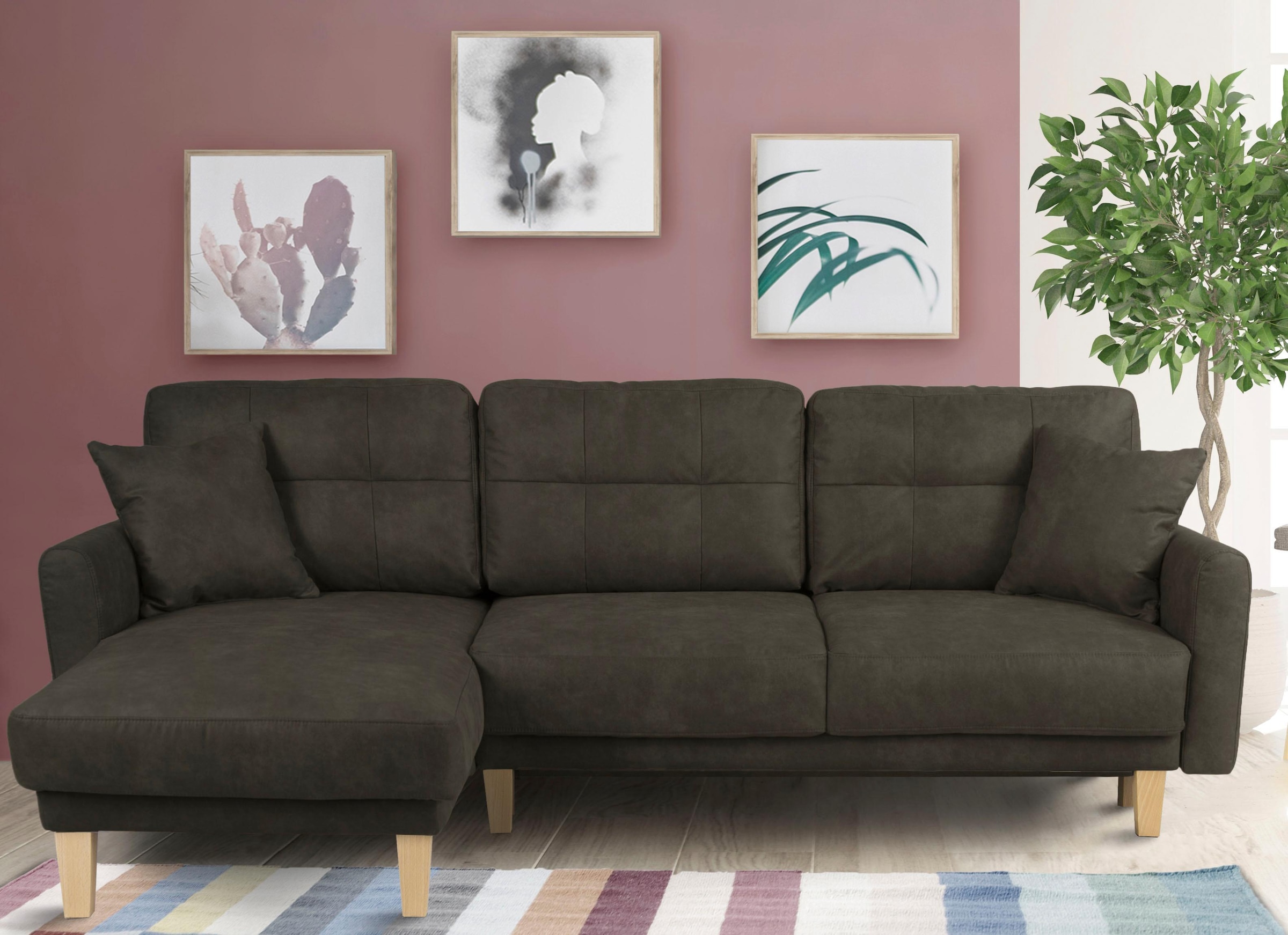 Home affaire Ecksofa "Triplo, Zierkissen, Schlaffunktion, B/T/H: 234/164/89 günstig online kaufen